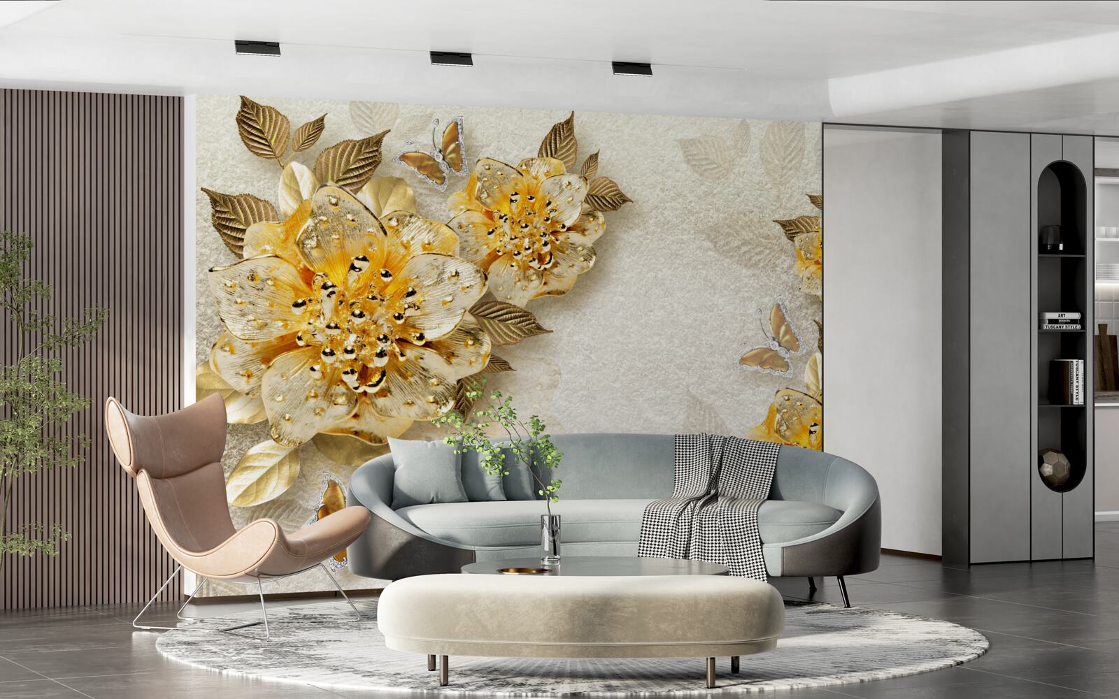 Carta da parati fiori d'oro in 3d