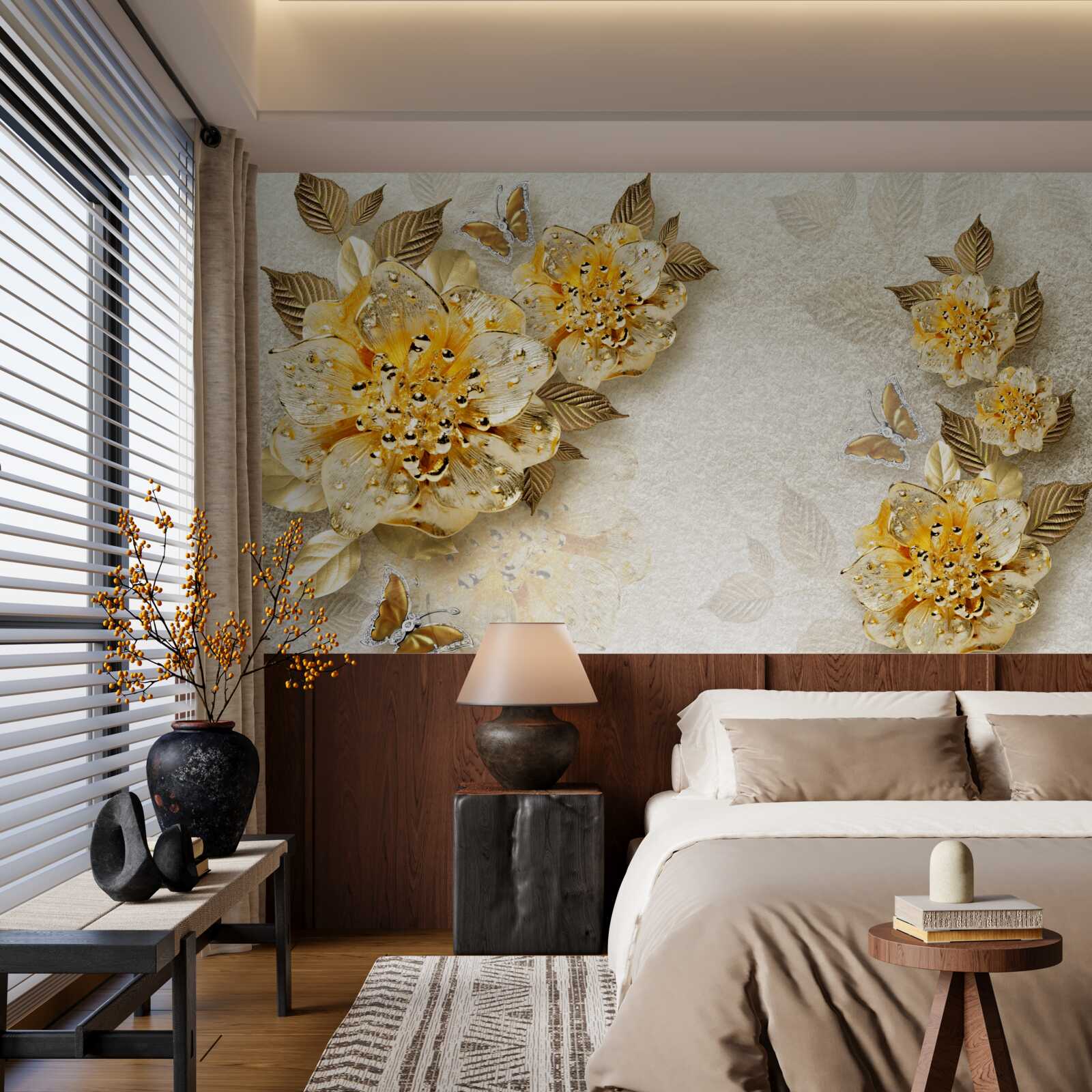 Carta da parati fiori d'oro in 3d