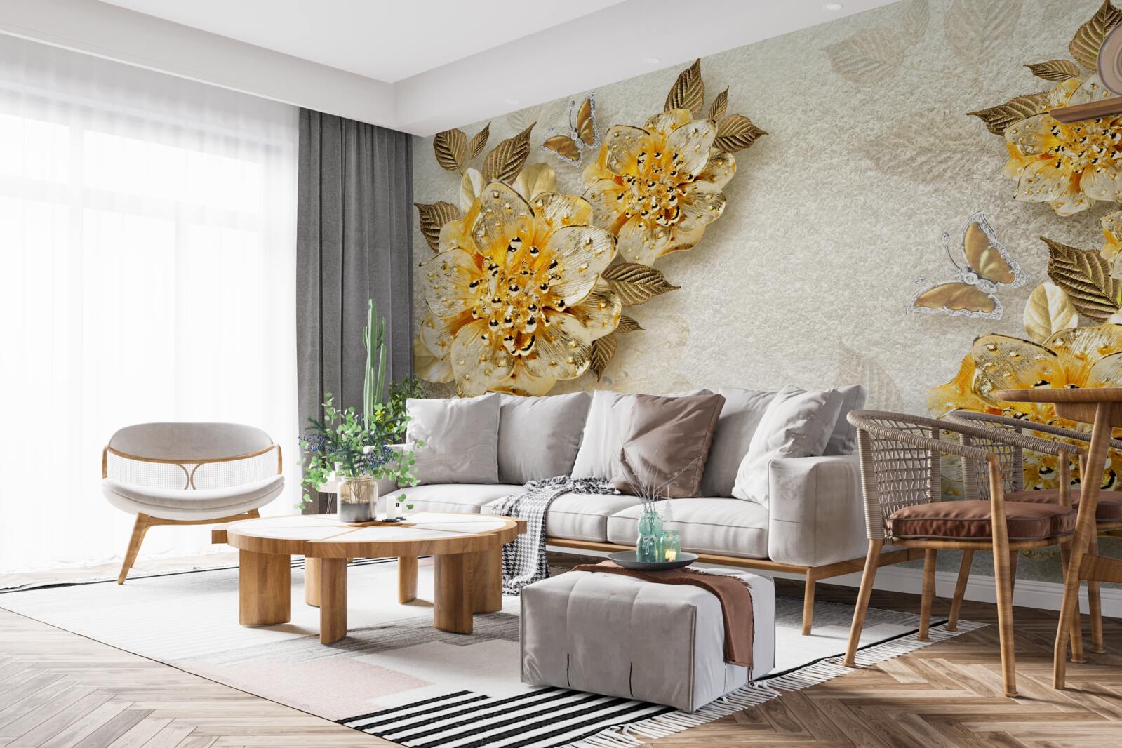 Carta da parati fiori d'oro in 3d