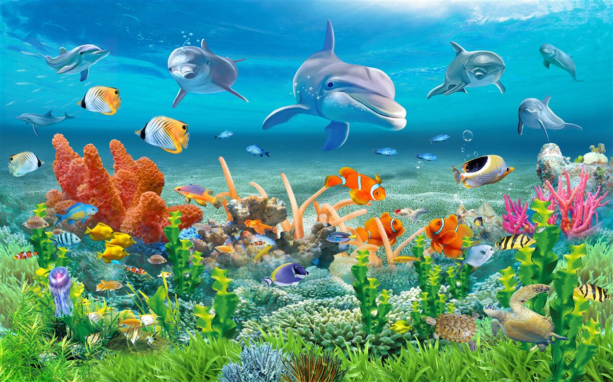 Carta da parati acquario, un acquario con un ecosistema acquatico in cui viene mantenuta acqua dolce