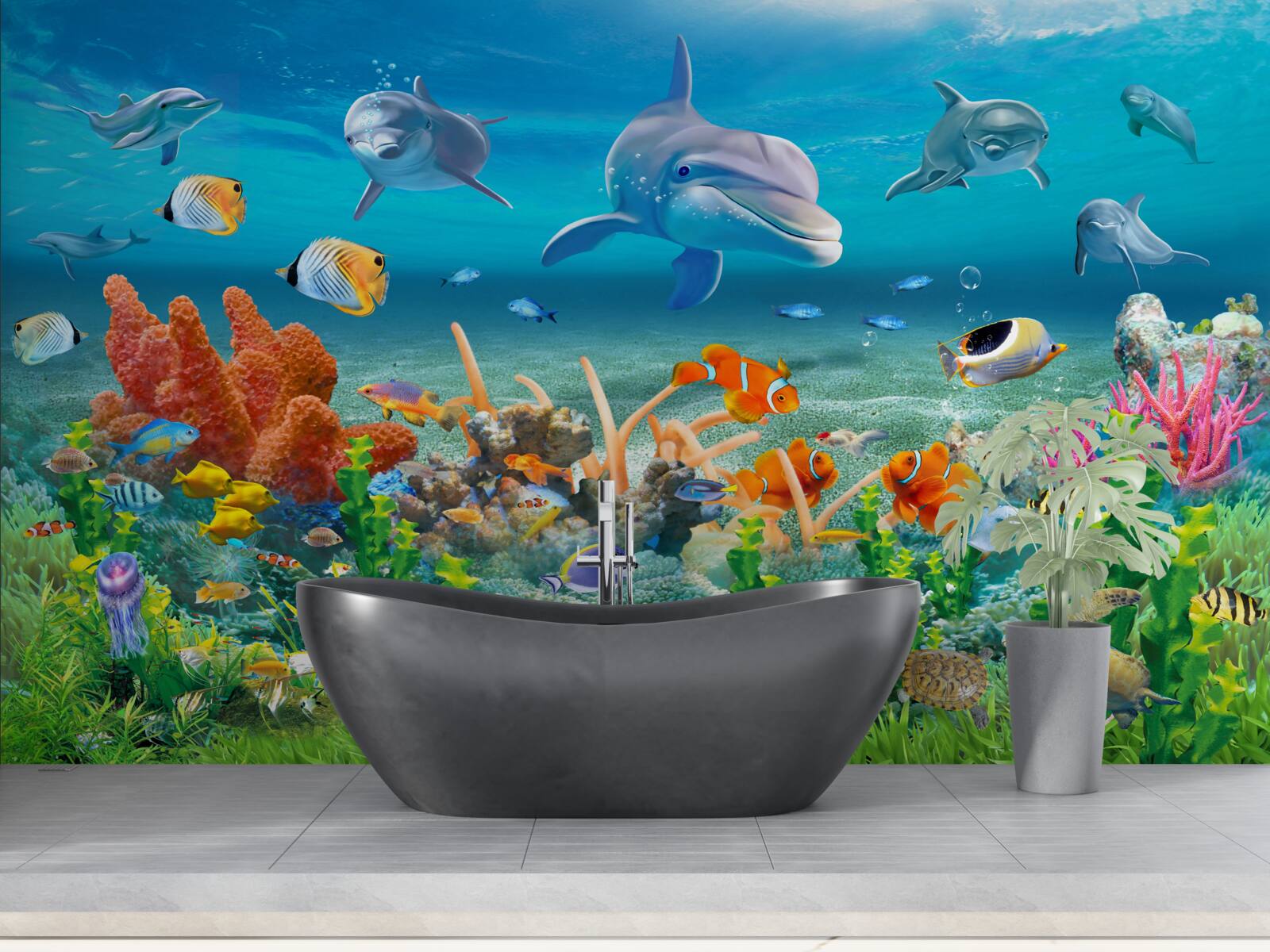 Carta da parati acquario, un acquario con un ecosistema acquatico in cui viene mantenuta acqua dolce