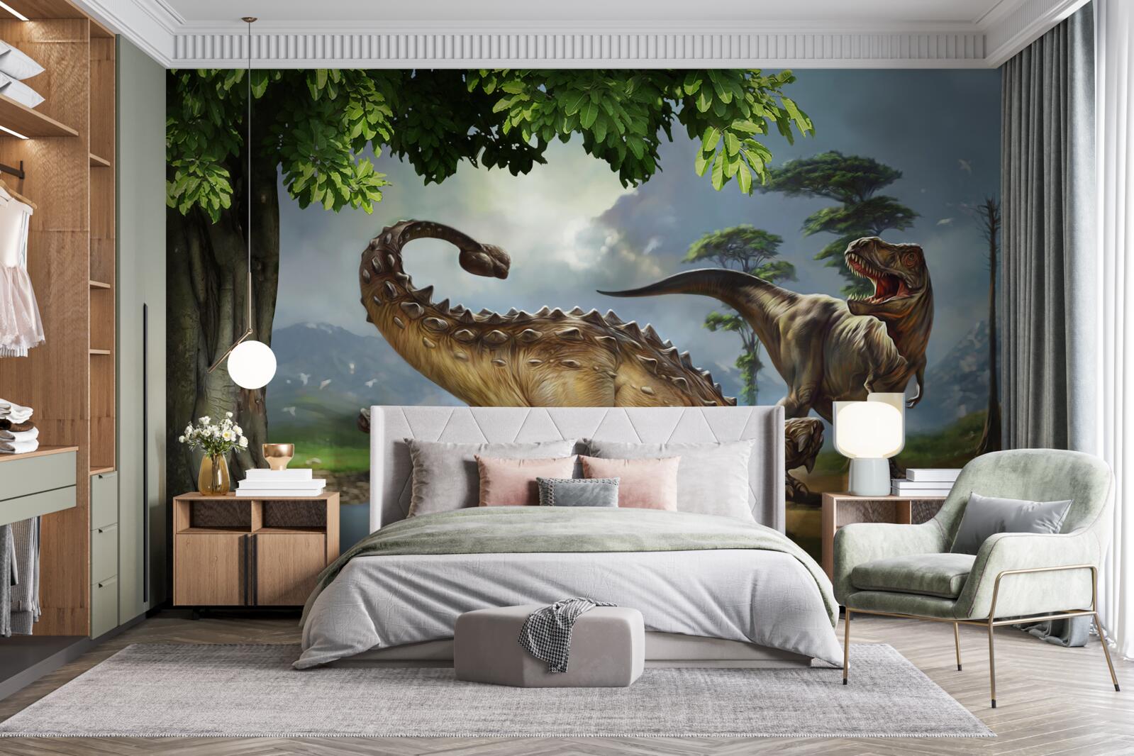 Carta da parati murale, dinosauro e muro
