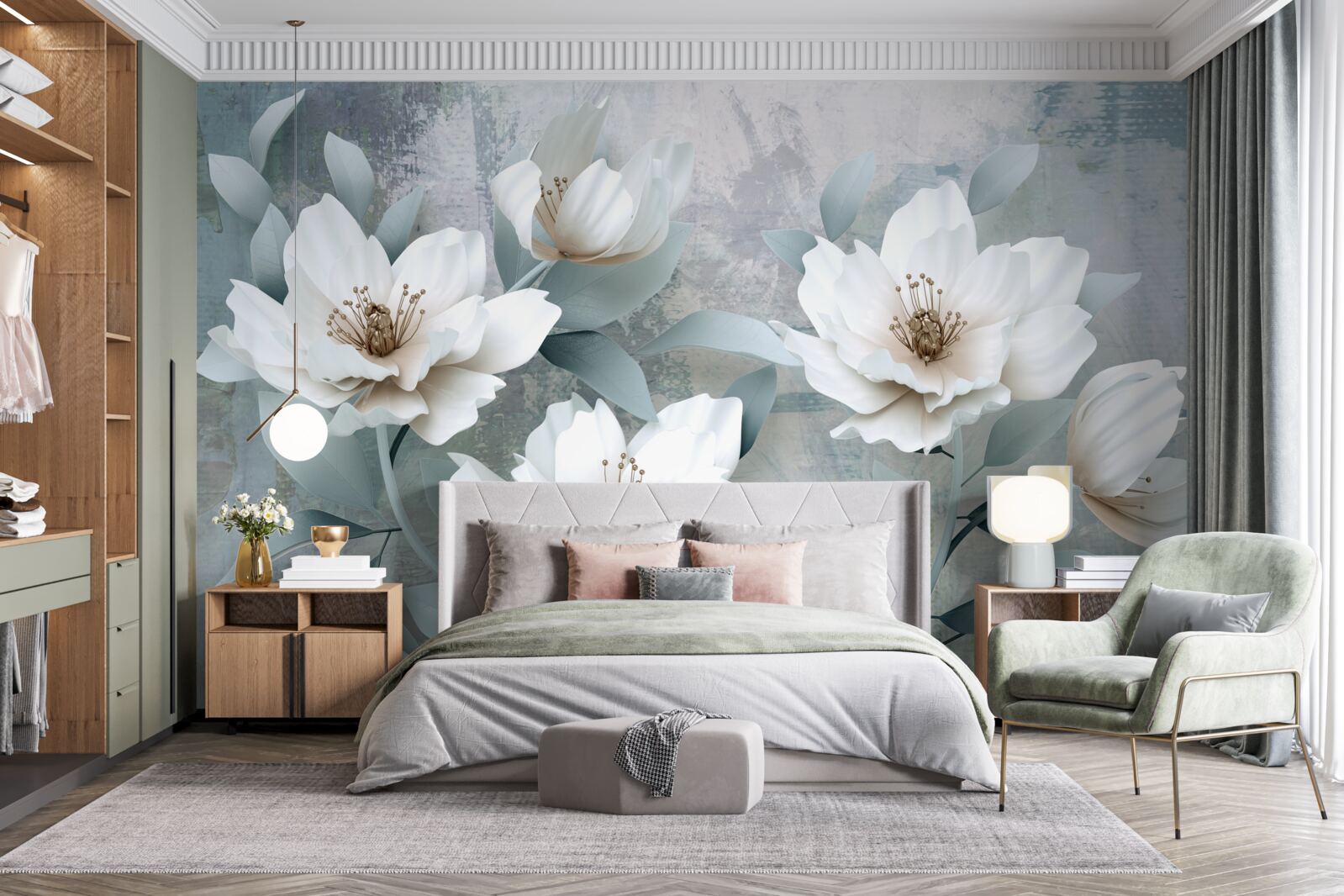 Carta da parati Peonie bianche come la neve