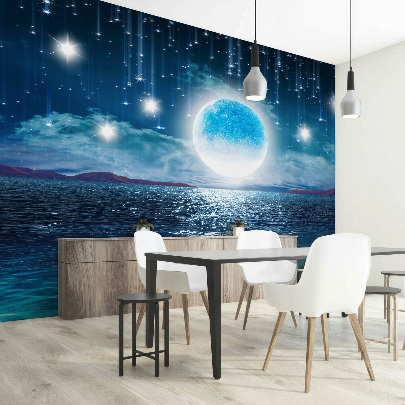 Carta da parati le stelle e la luna sono in piena fase
