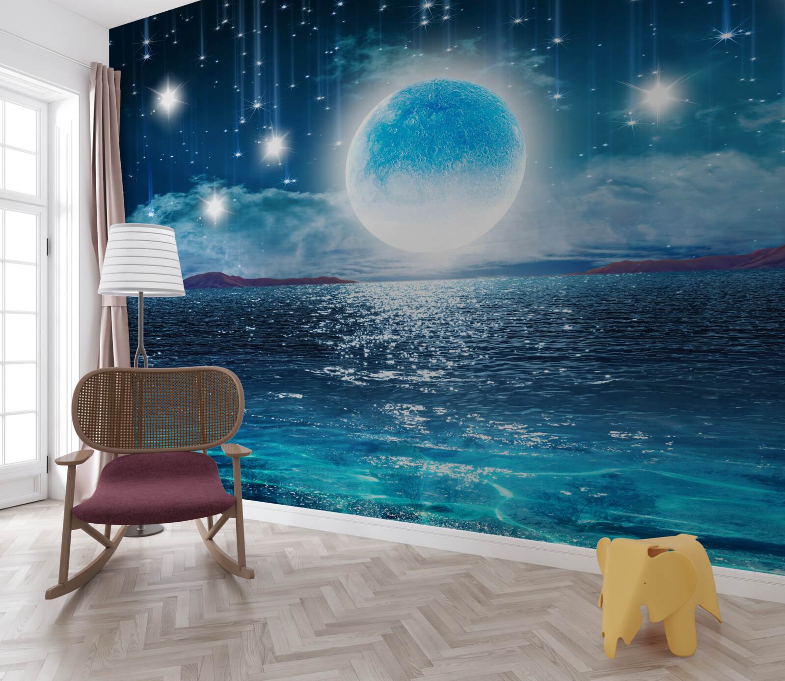 Carta da parati le stelle e la luna sono in piena fase
