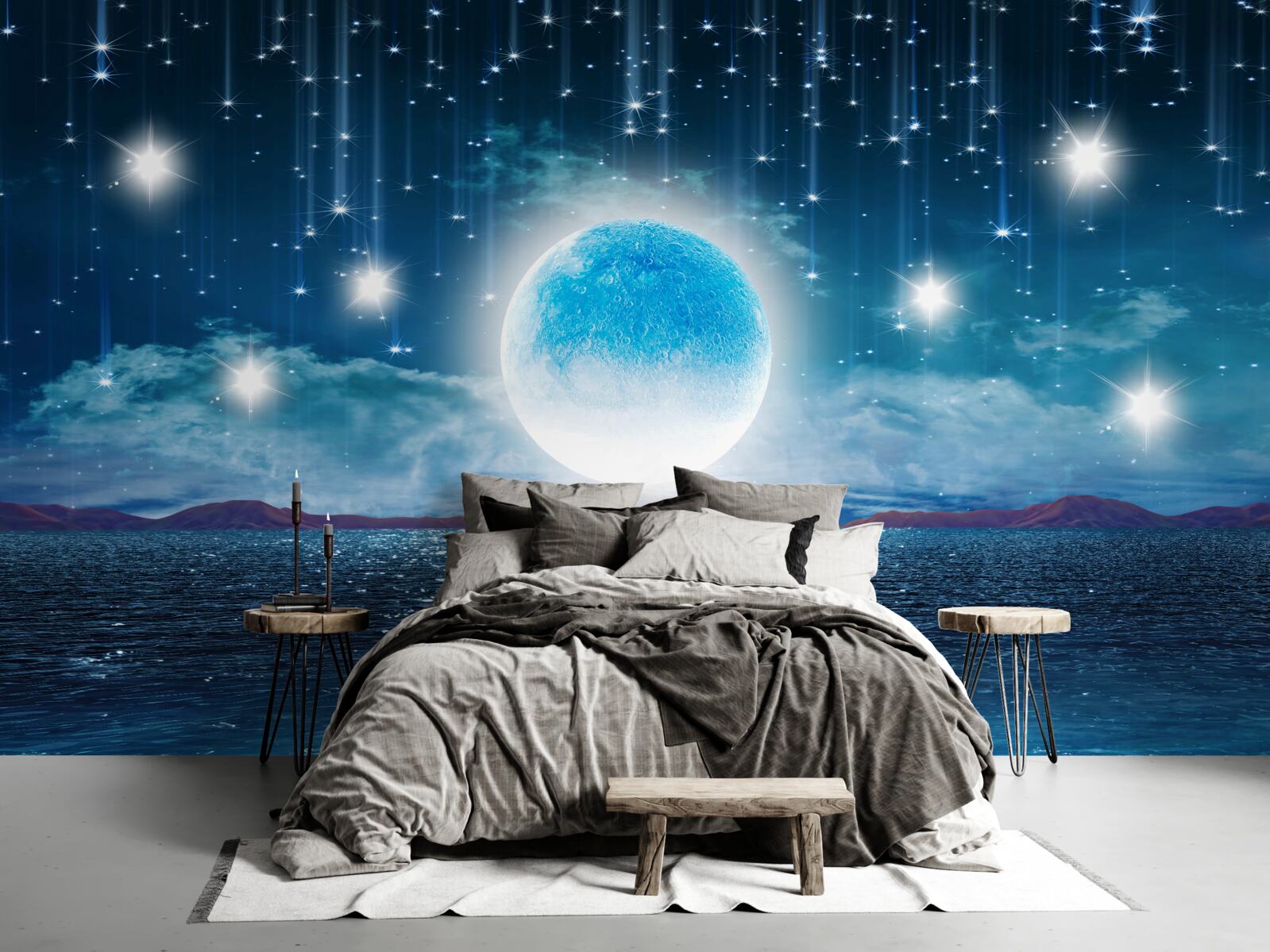 Carta da parati le stelle e la luna sono in piena fase