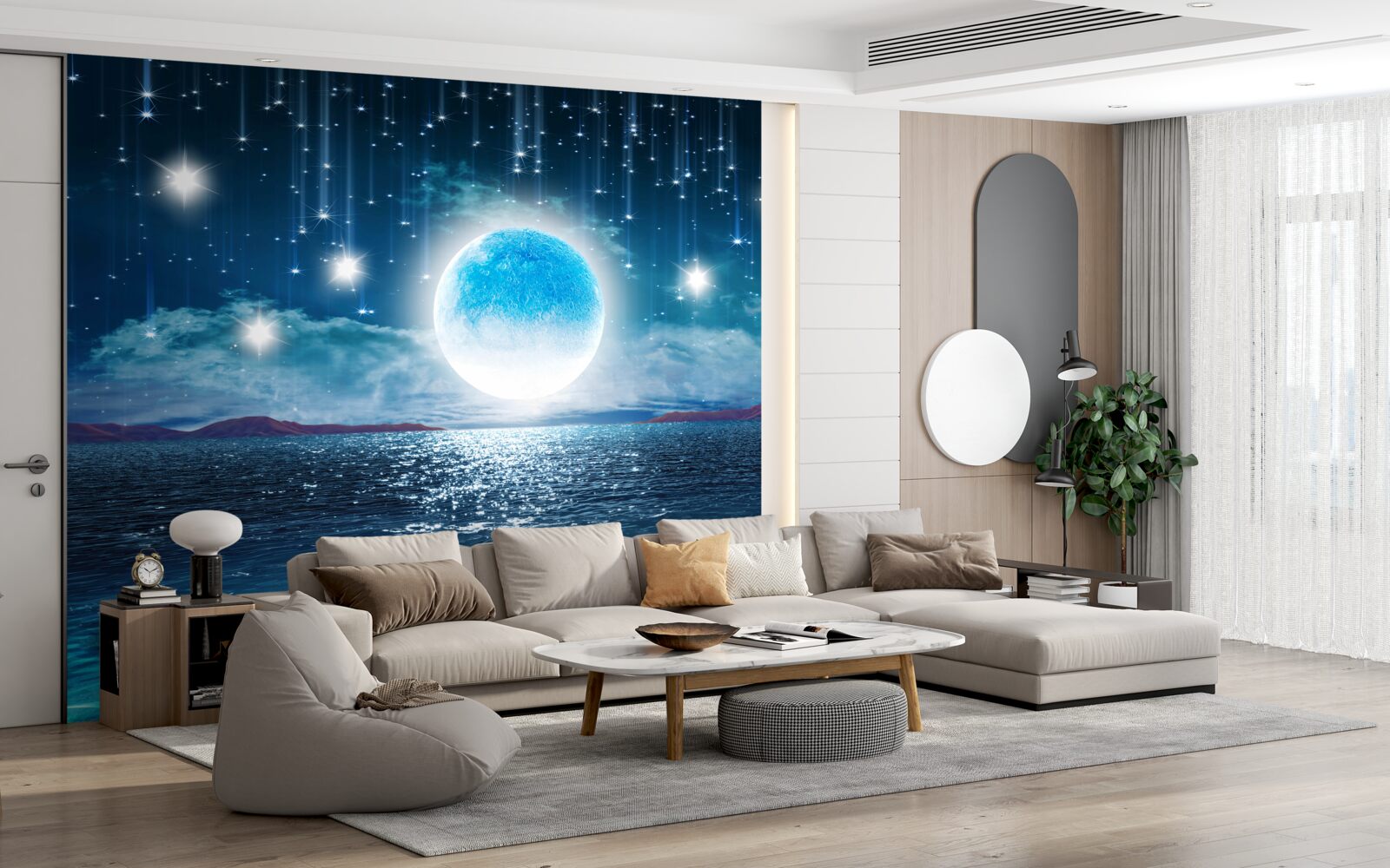Carta da parati le stelle e la luna sono in piena fase