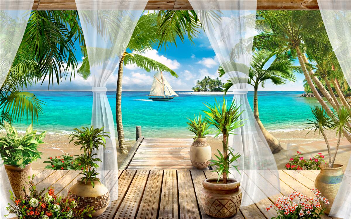 Carta da parati veranda vicino all'oceano