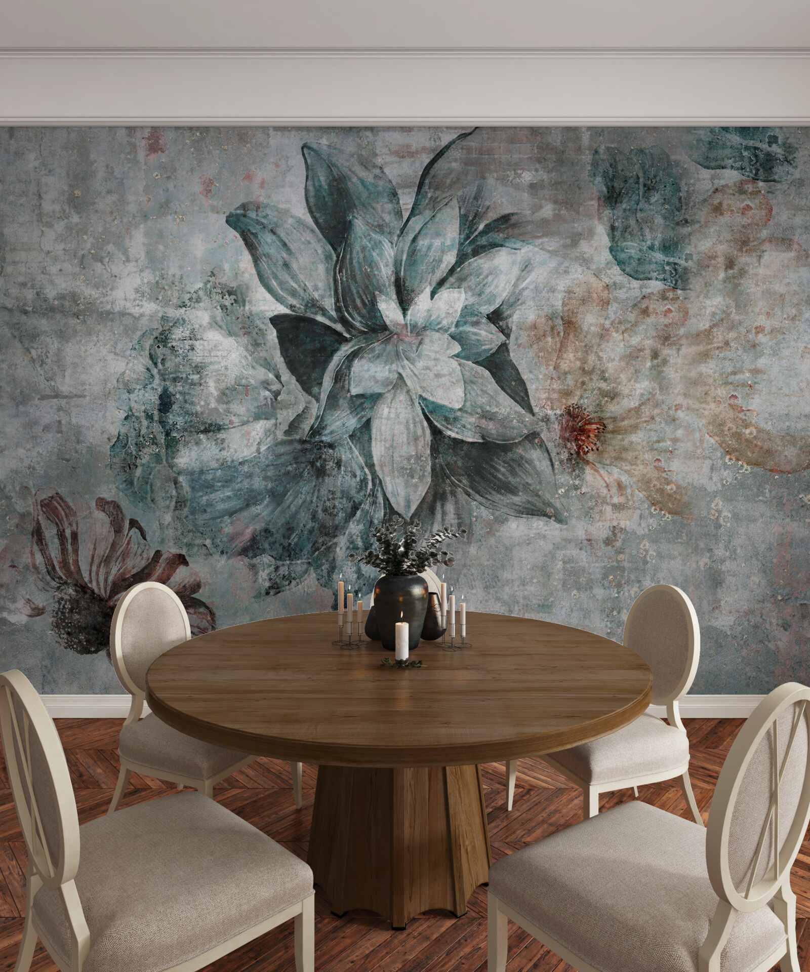 Carta da parati fiori decorati in stile vintage