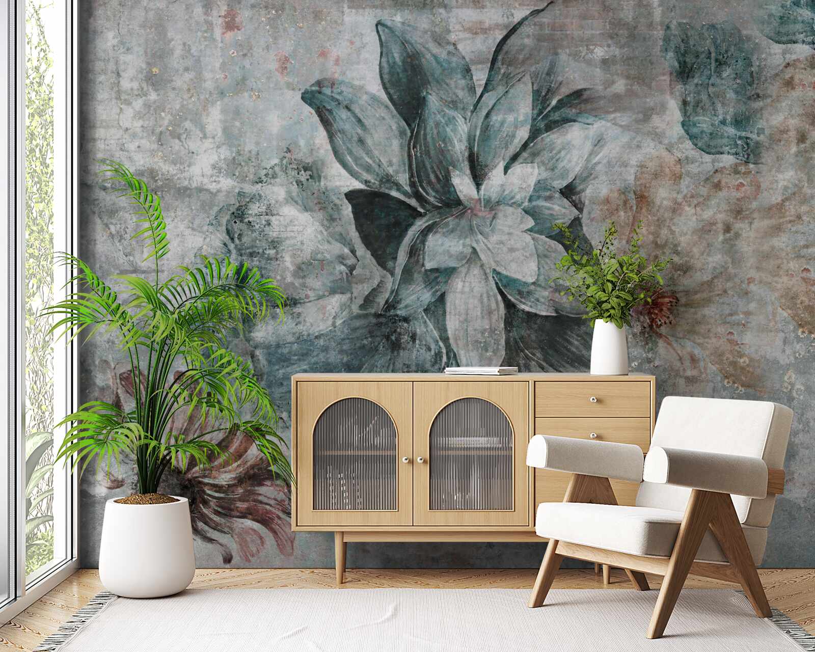 Carta da parati fiori decorati in stile vintage