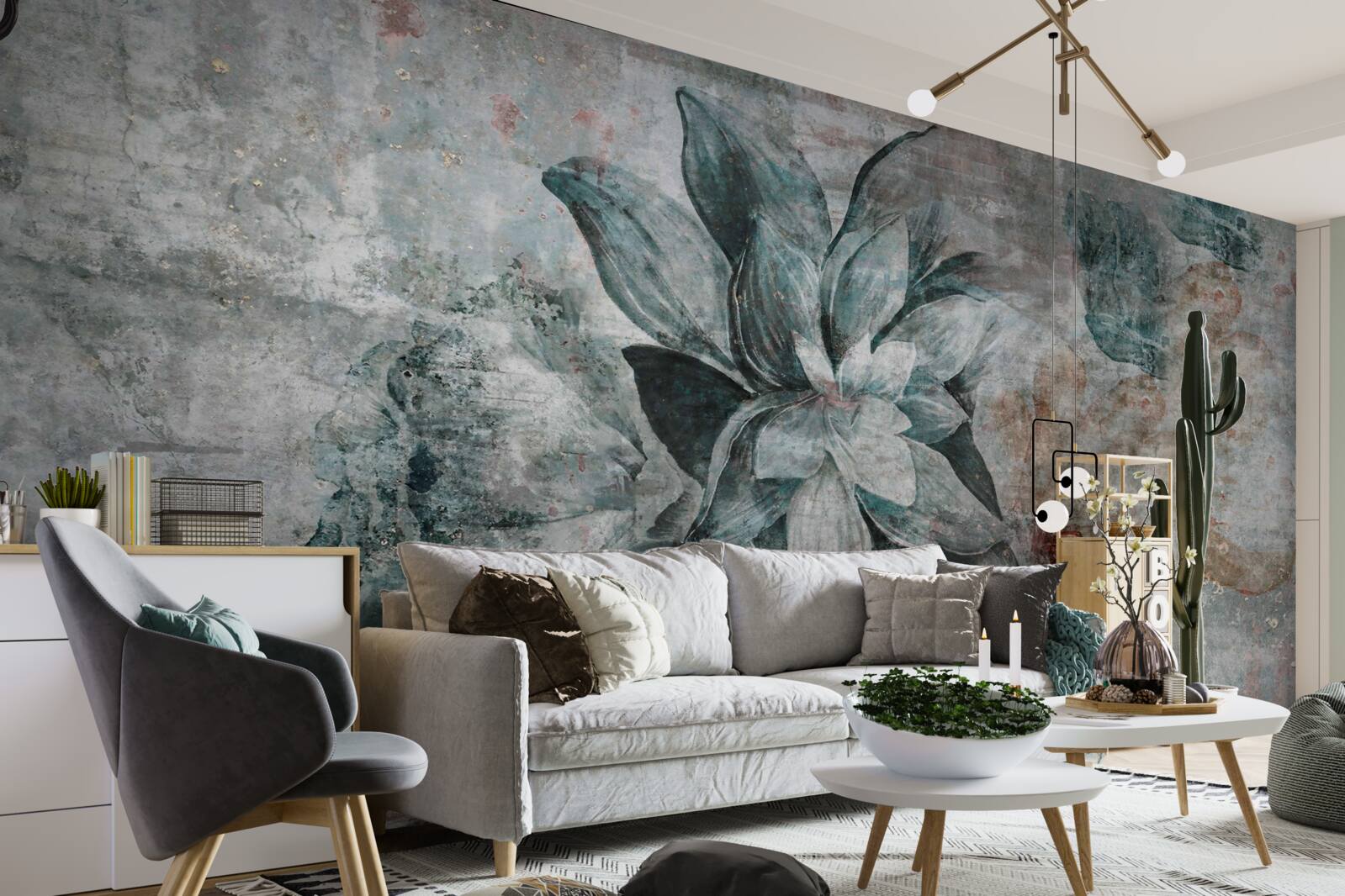 Carta da parati fiori decorati in stile vintage