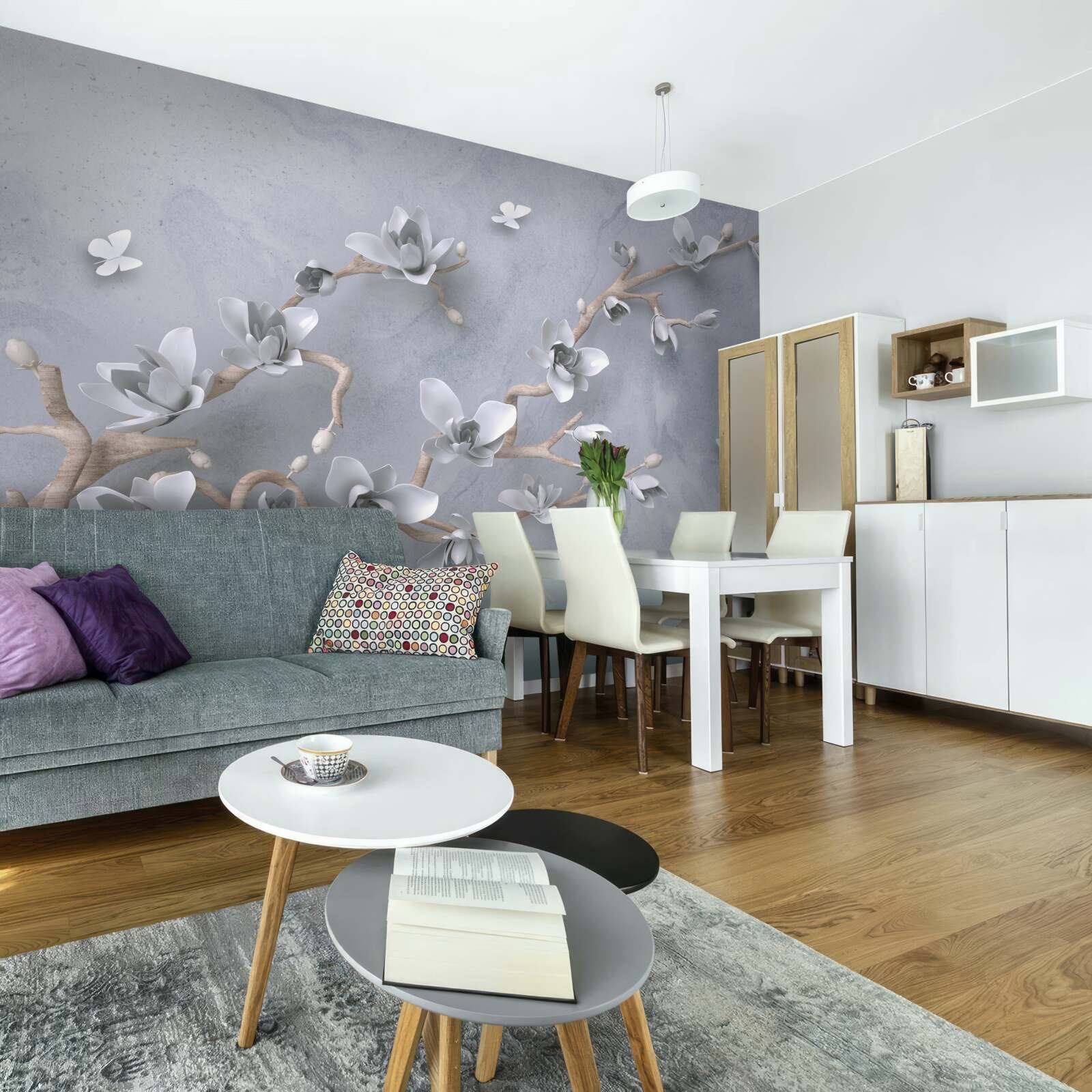 Carta da parati ramo decorato con boccioli