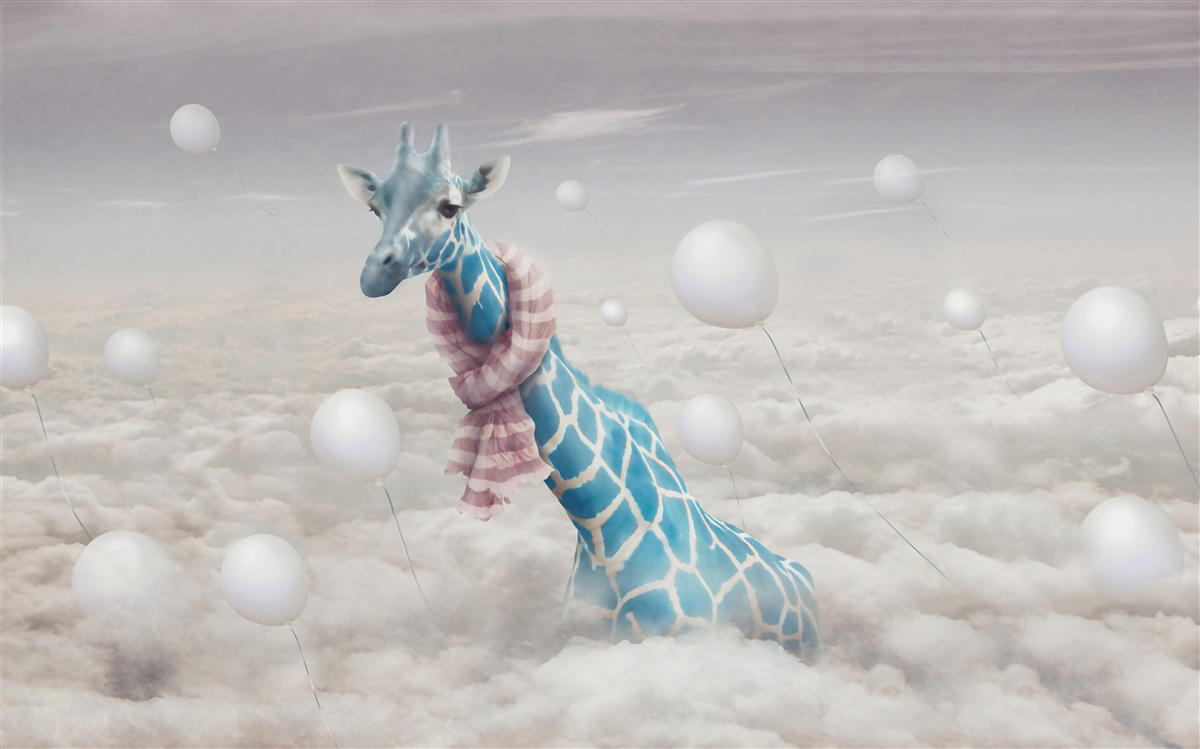 Carta da parati giraffa blu