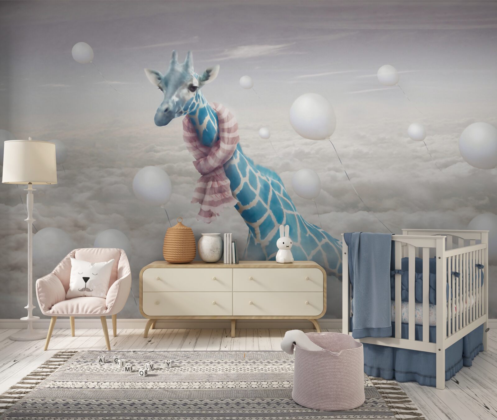 Carta da parati giraffa blu