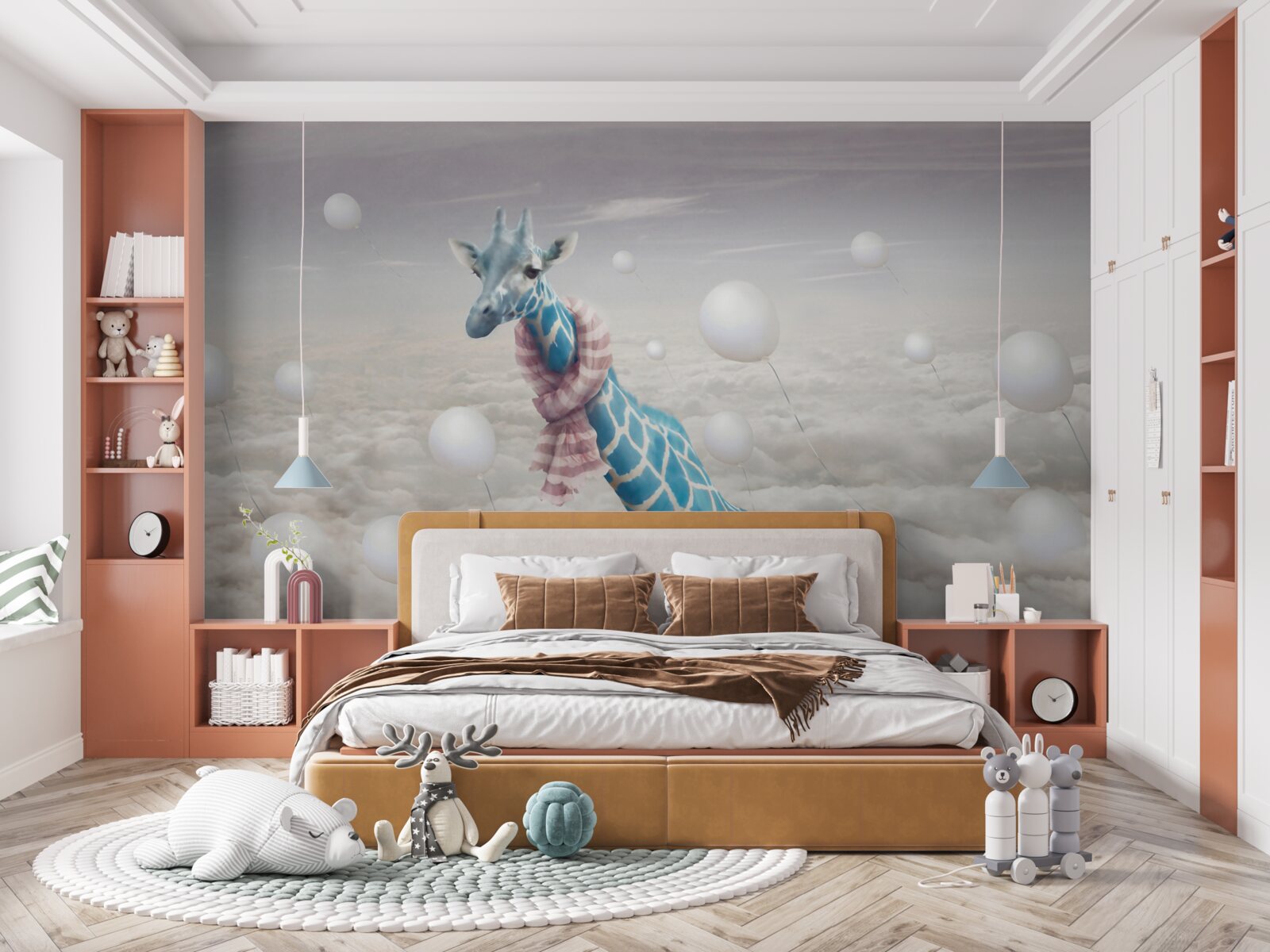 Carta da parati giraffa blu