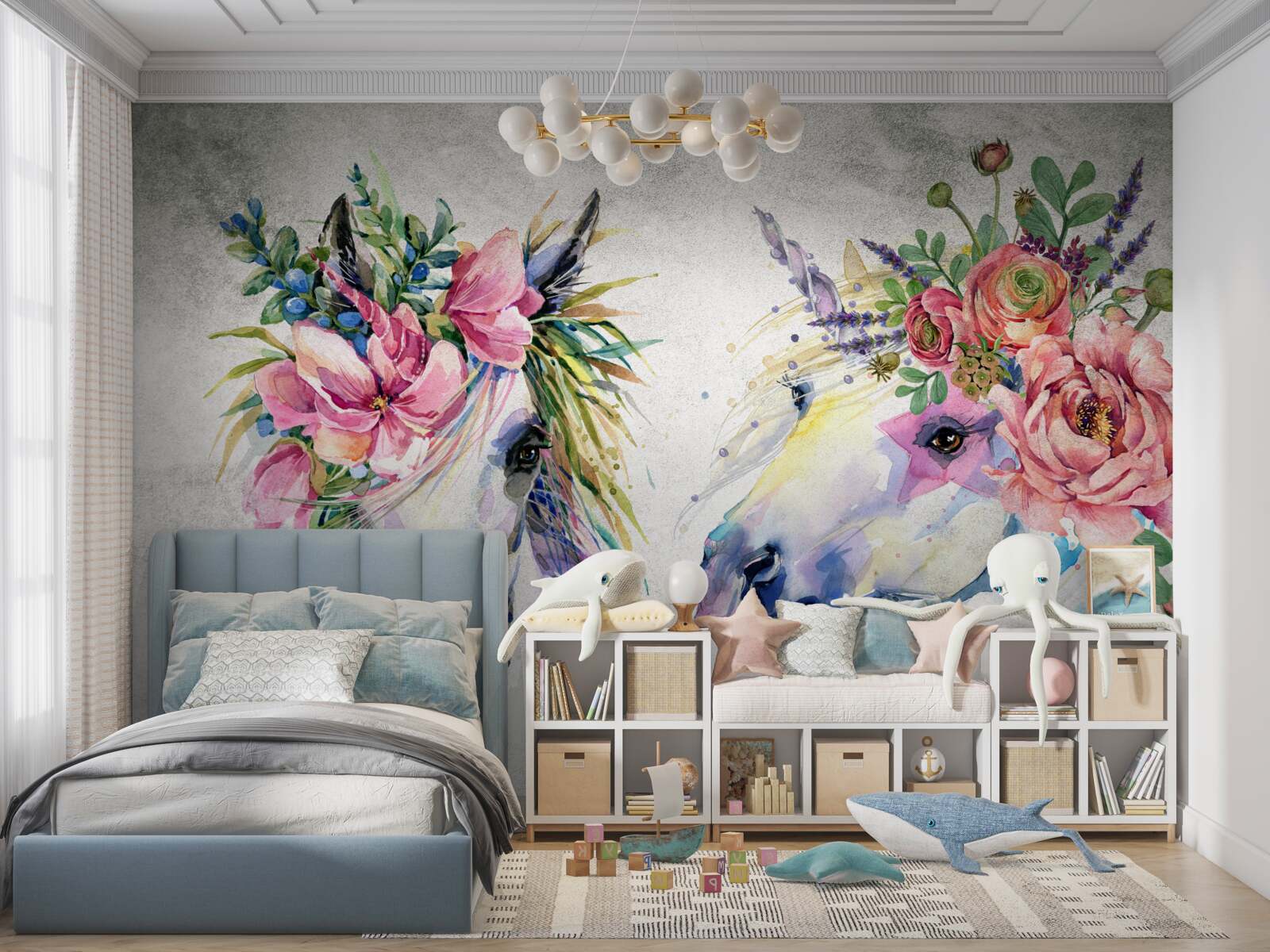 Carta da parati fiori, colori ad acquerello e strumenti di scrittura