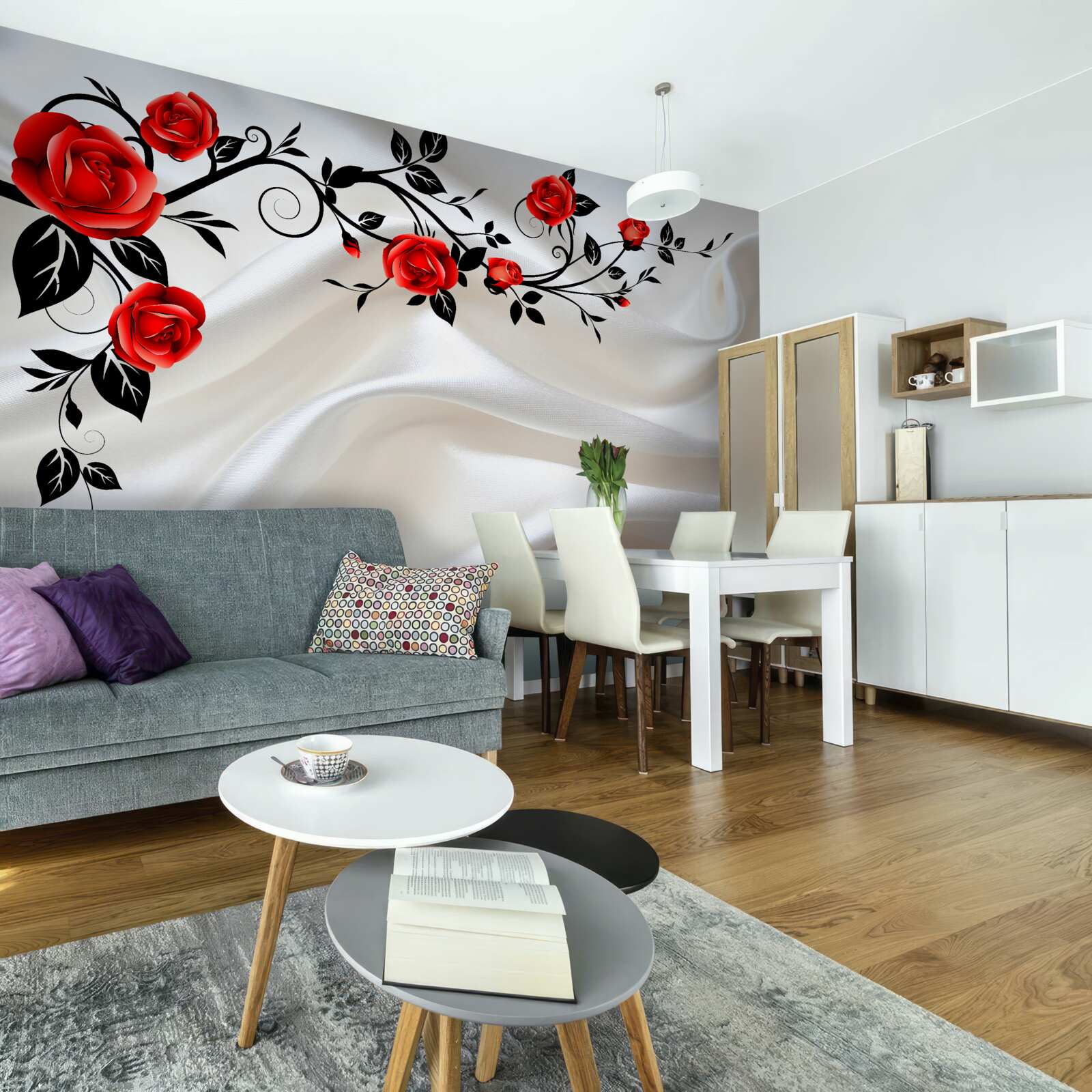 Carta da parati il raso è decorato con rose