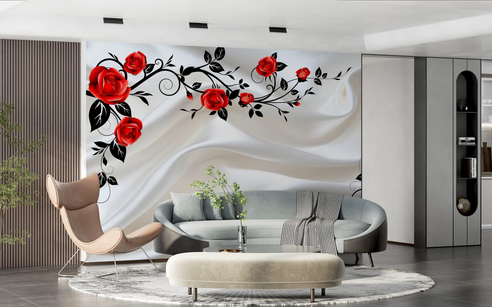 Carta da parati il raso è decorato con rose
