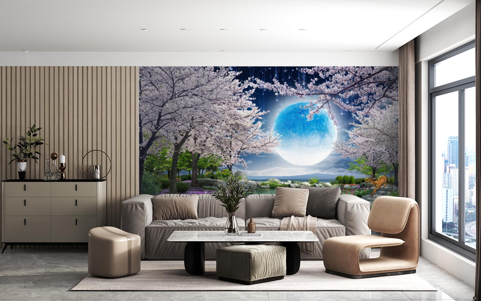 Carta da parati la luna pende sui cigni