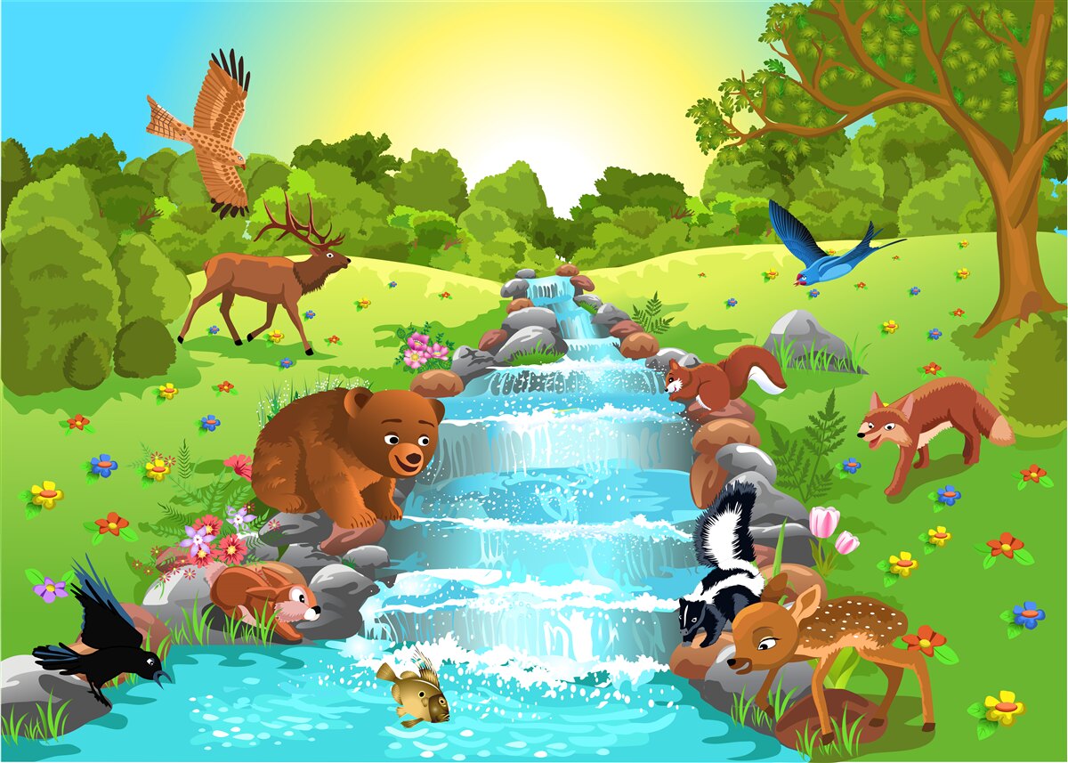 Carta da parati animali alla fonte d'acqua