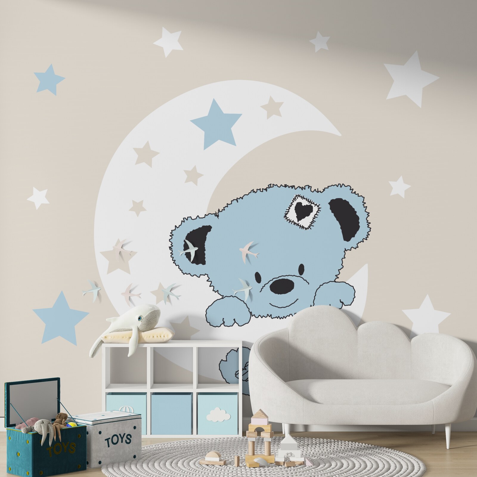 Carta da parati il piccolo orso si aggrappa alla luna