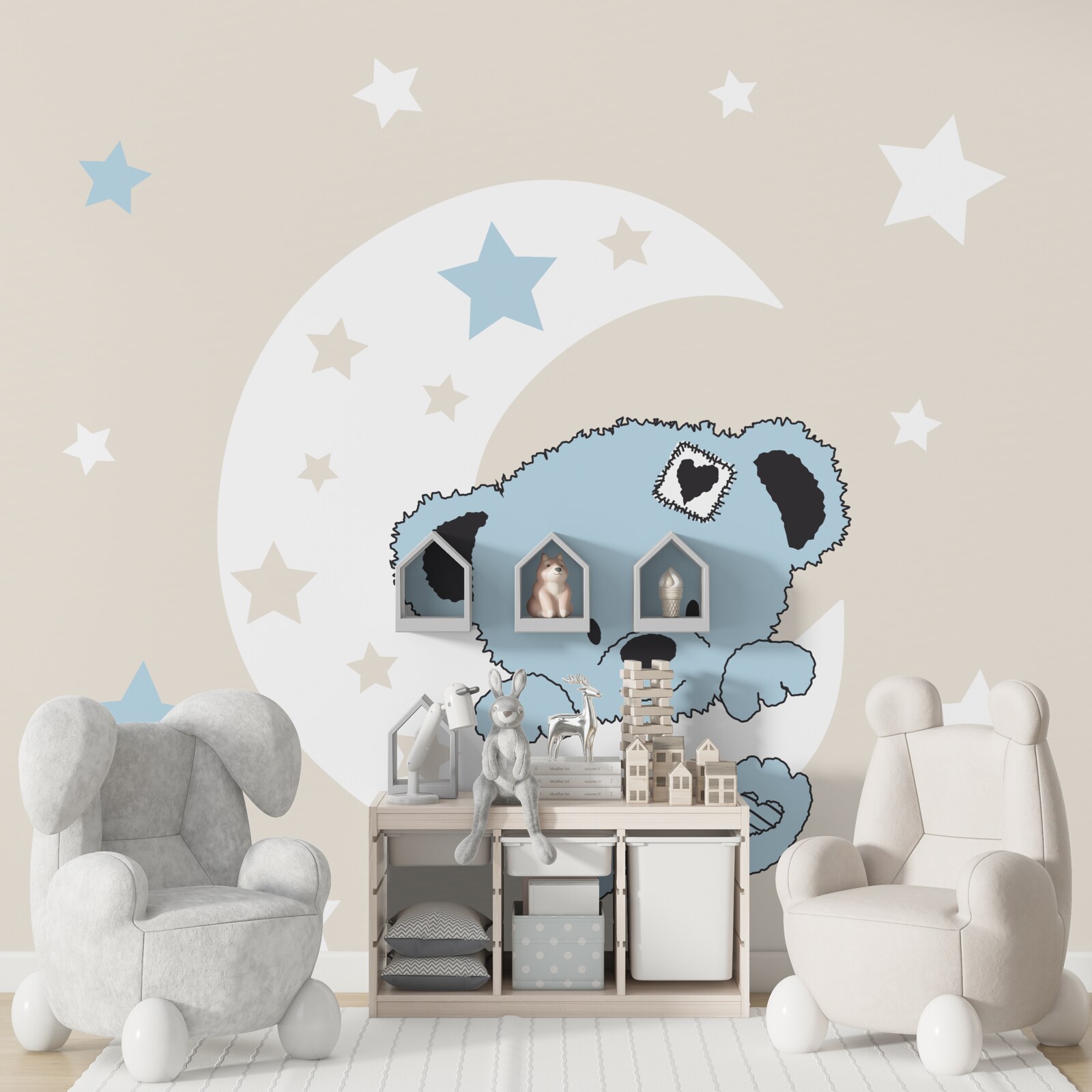 Carta da parati il piccolo orso si aggrappa alla luna