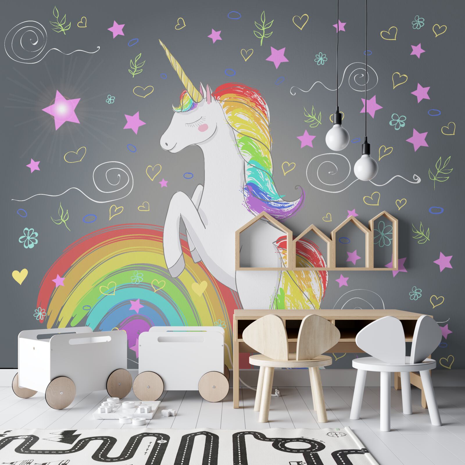 Carta da parati unicorno arcobaleno