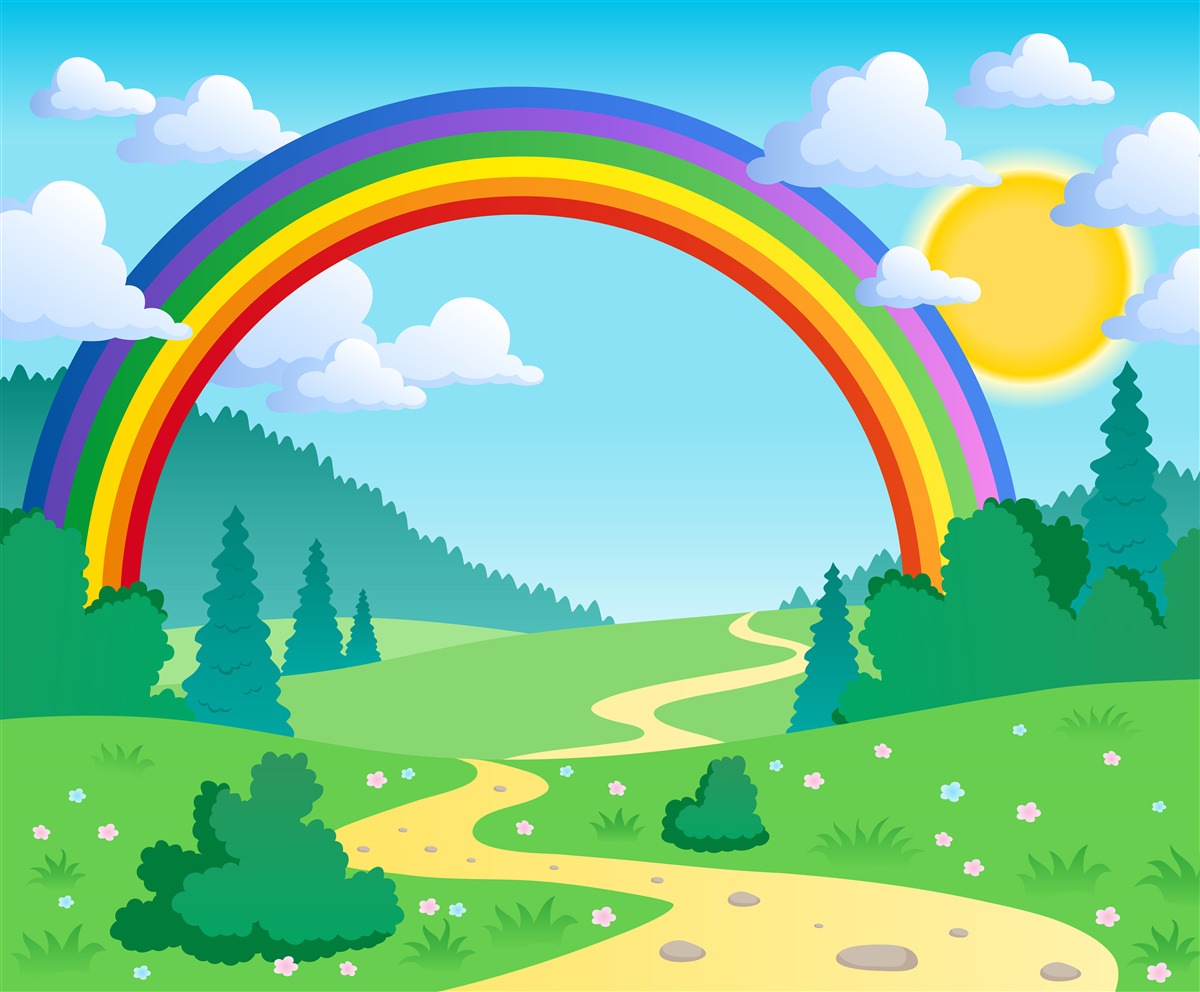 Carta da parati un arcobaleno brillante scintilla su una radura della foresta