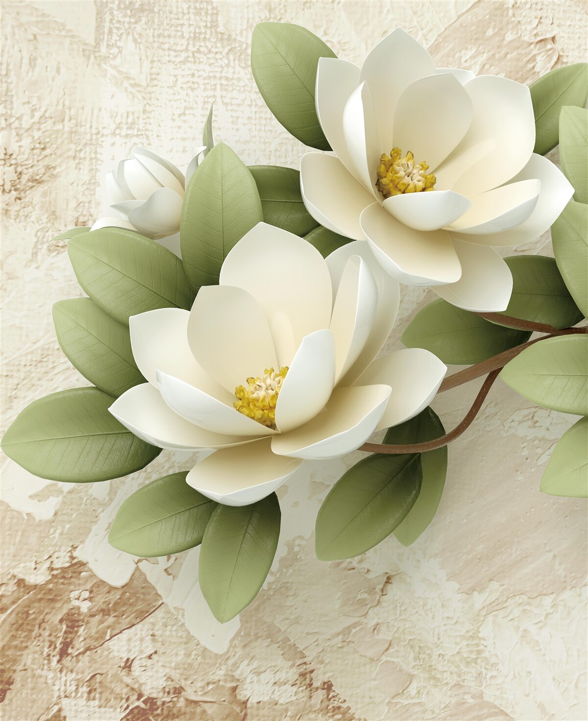 Carta da parati ninfea con petali bianchi come la neve e foglie verdi