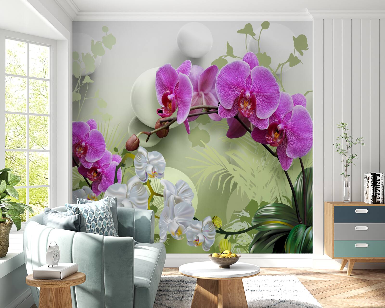 Carta da parati orchidea viola sui rami
