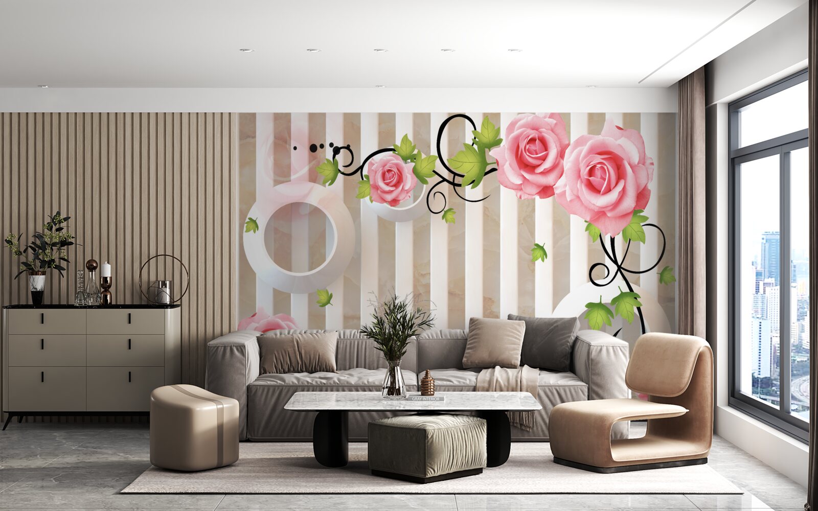 Carta da parati rosa con petali rosa e foglie verdi vicino all'acqua