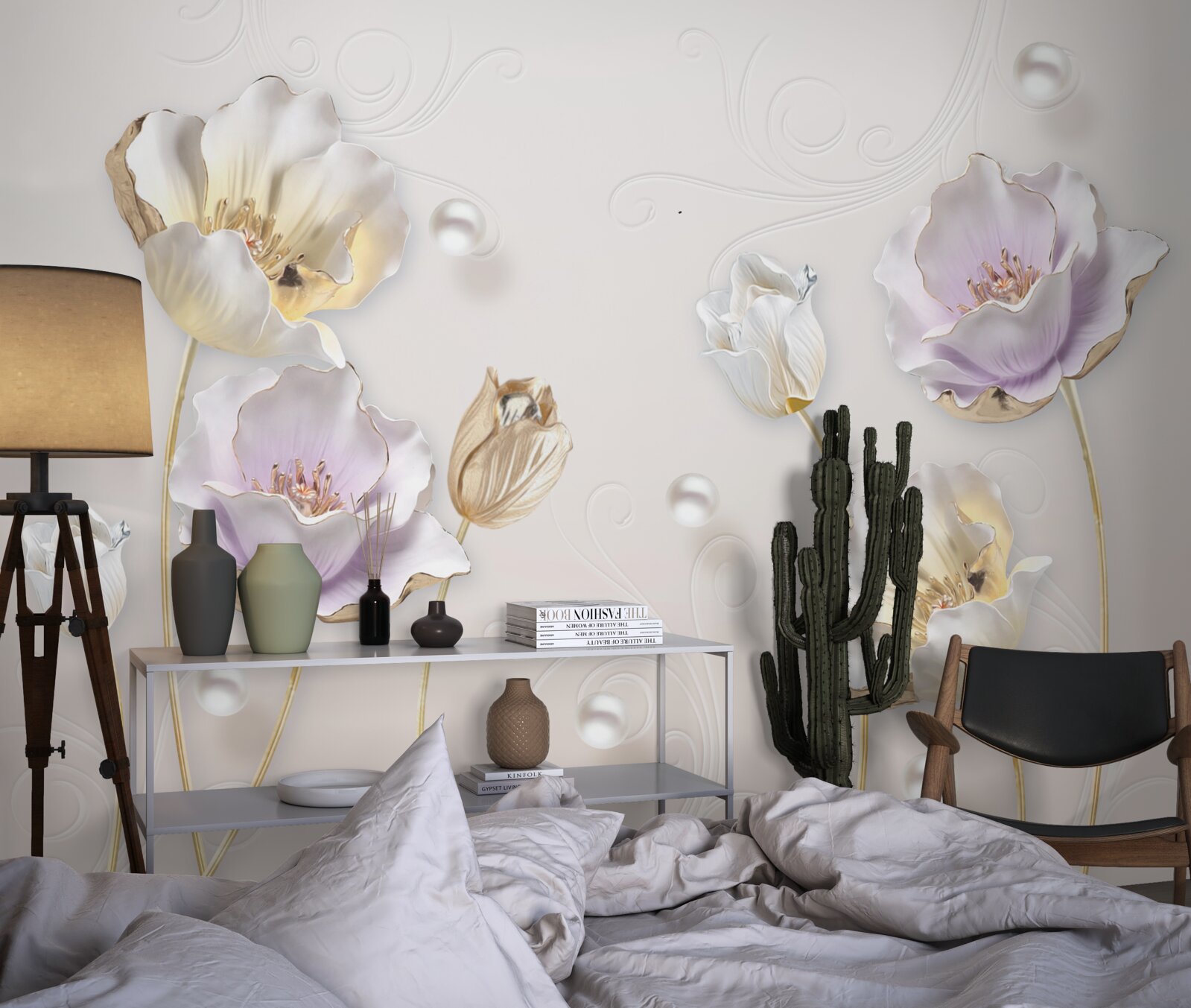 Carta da parati fiori luminosi coperti da grandi gocce di pioggia