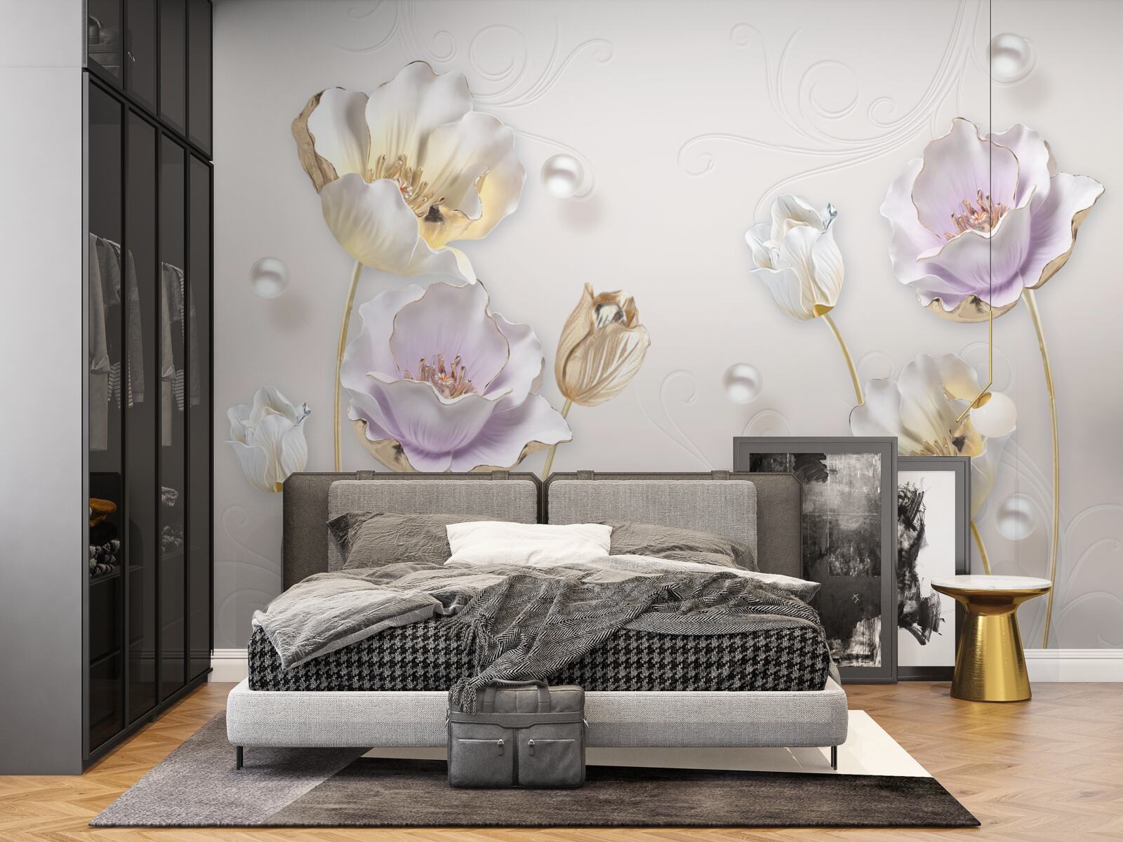 Carta da parati fiori luminosi coperti da grandi gocce di pioggia