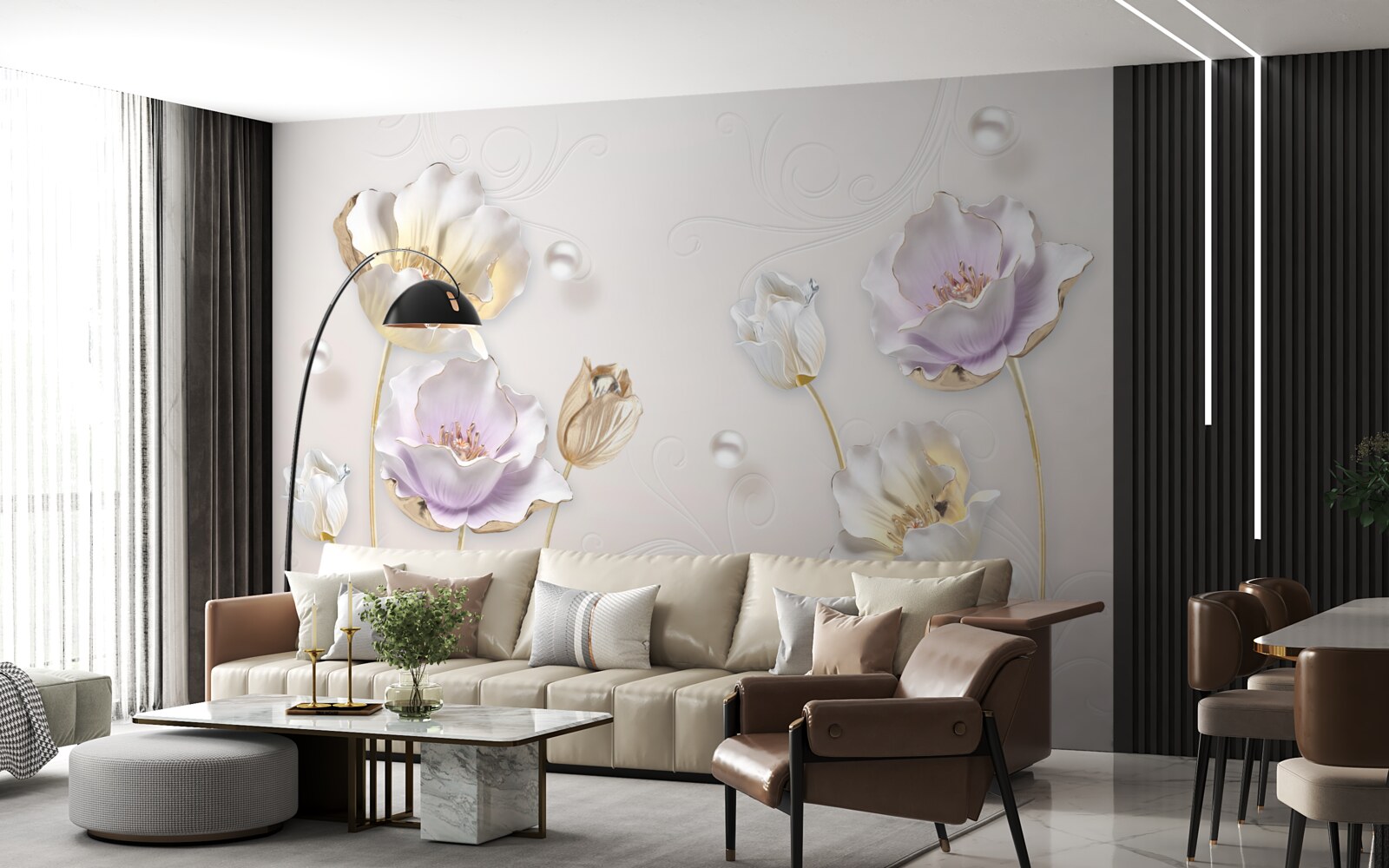 Carta da parati fiori luminosi coperti da grandi gocce di pioggia