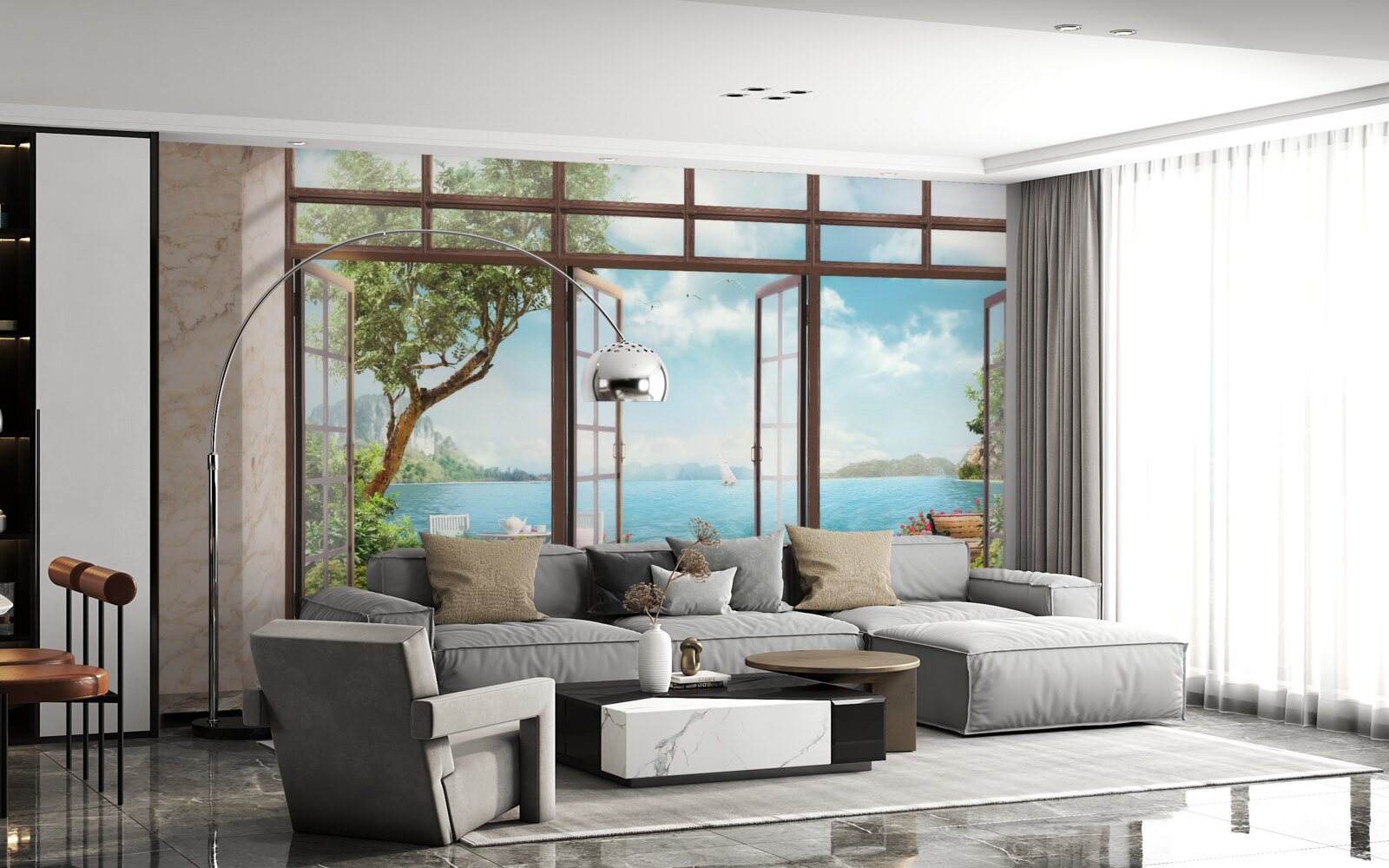 Carta da parati balcone estivo con vista mare