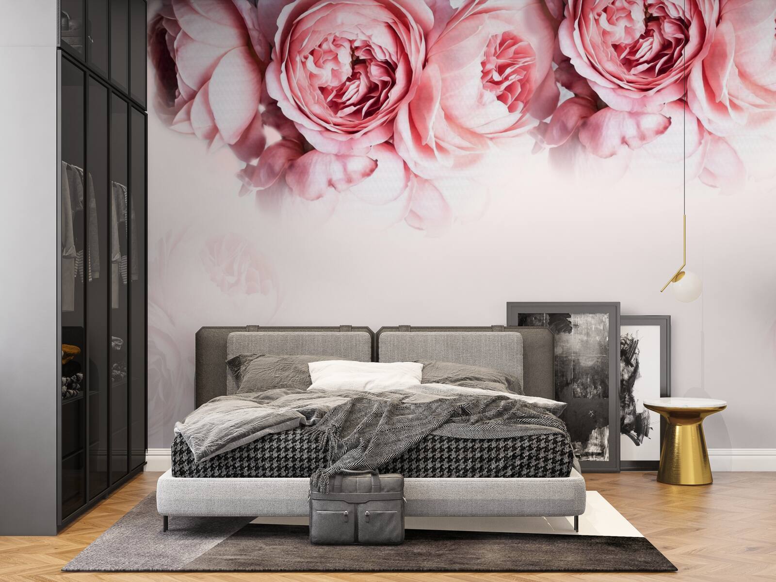 Carta da parati peonie rosa e bianche su sfondo chiaro