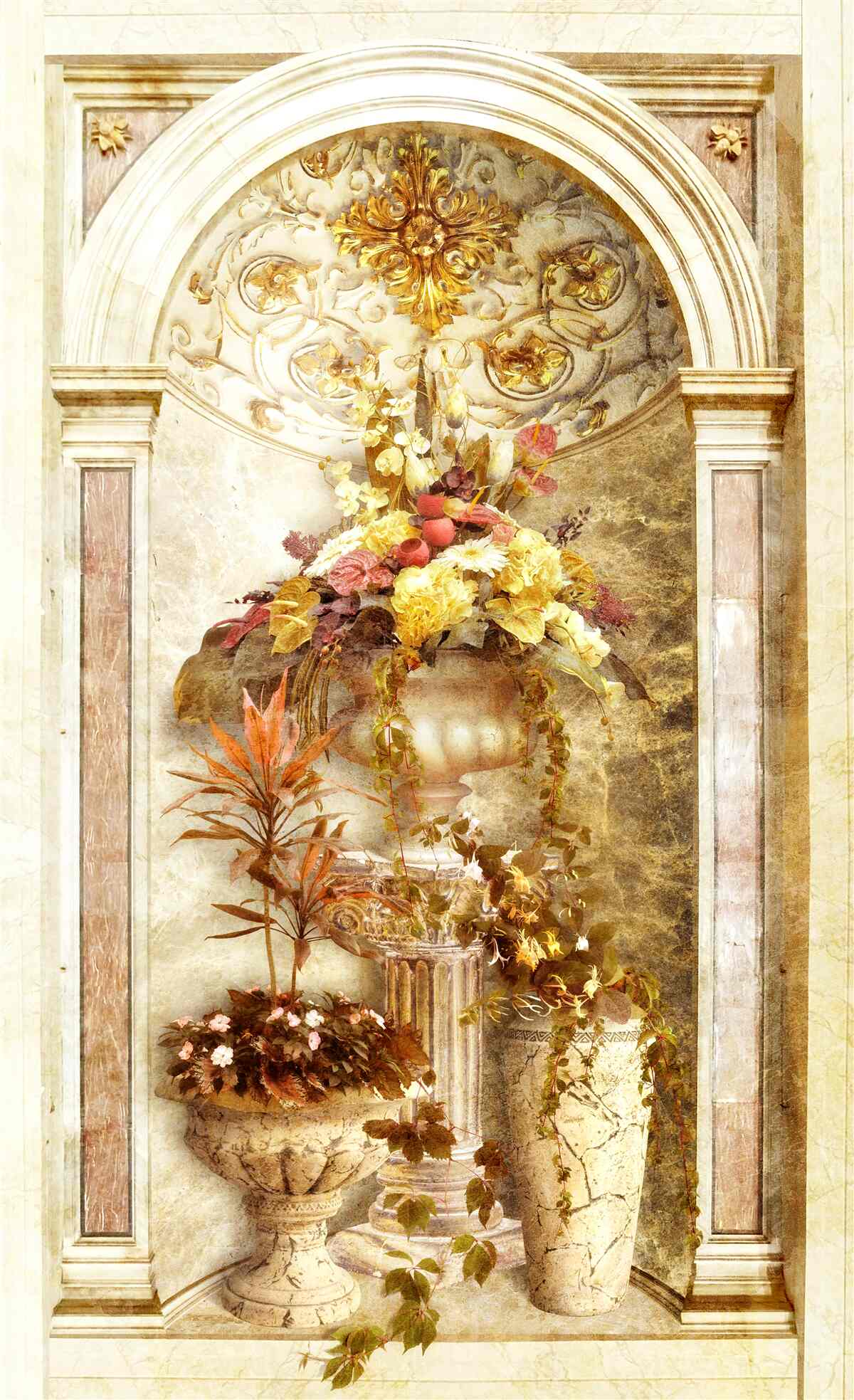 Carta da parati arco rettangolare decorato con tonalità autunnali