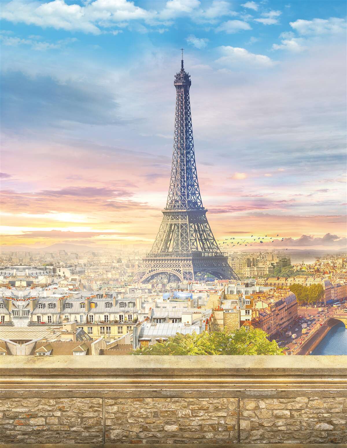 Carta da parati magnifica vista sulla torre eiffel e sullo skyline della città