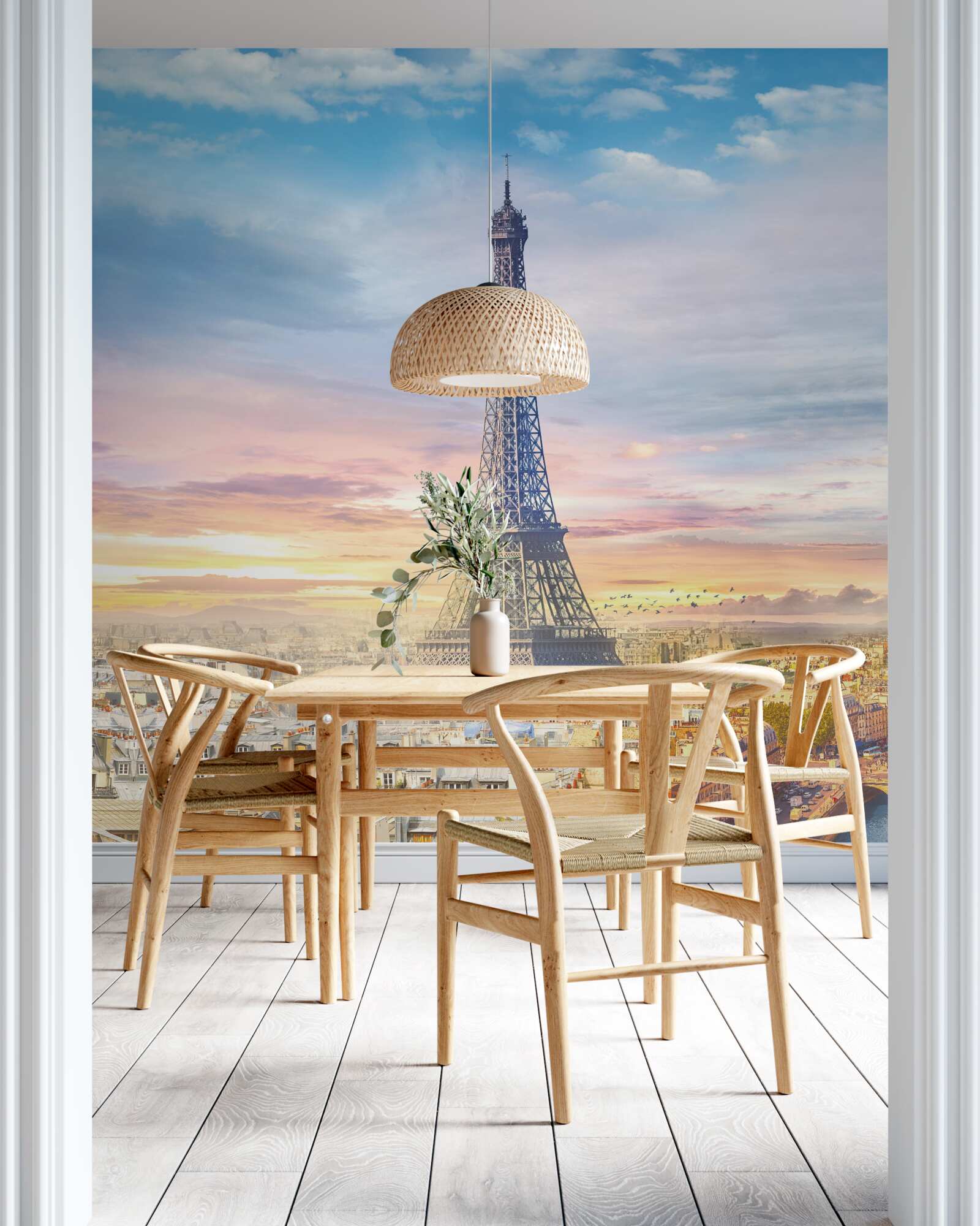 Carta da parati magnifica vista sulla torre eiffel e sullo skyline della città