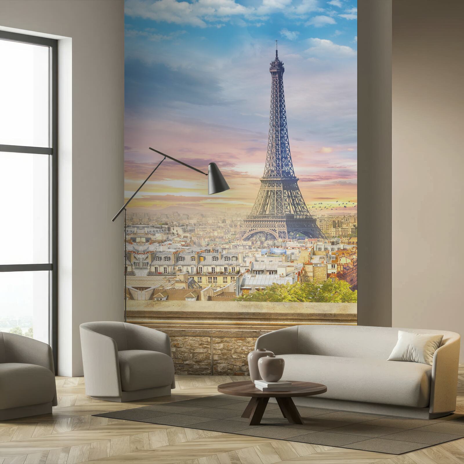 Carta da parati magnifica vista sulla torre eiffel e sullo skyline della città