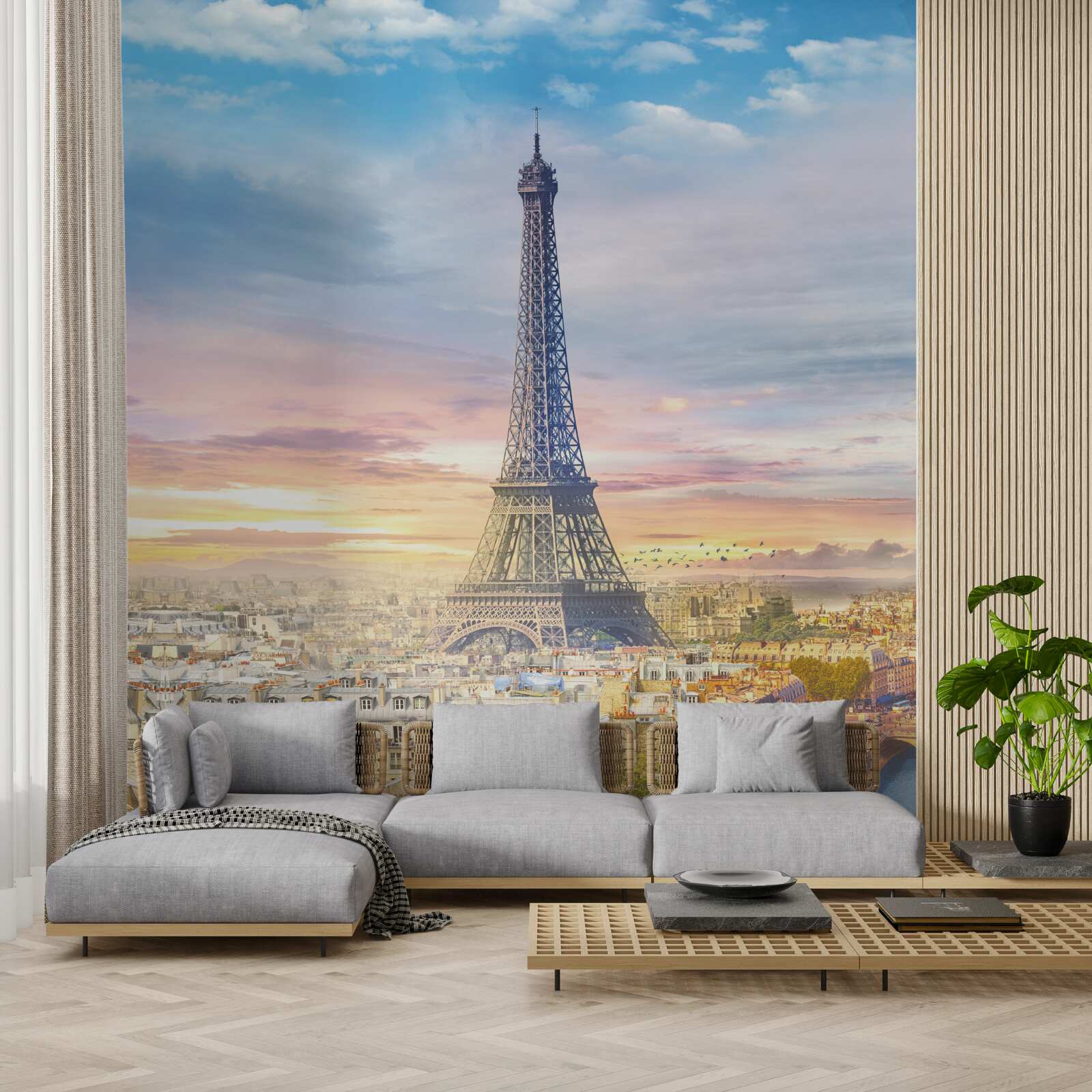 Carta da parati magnifica vista sulla torre eiffel e sullo skyline della città