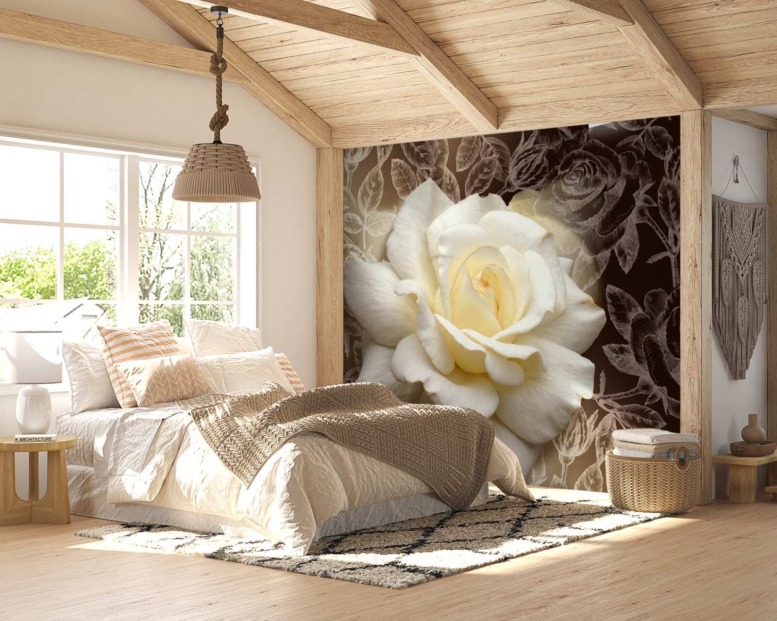 Carta da parati magnifico fiore di rosa bianco come la neve