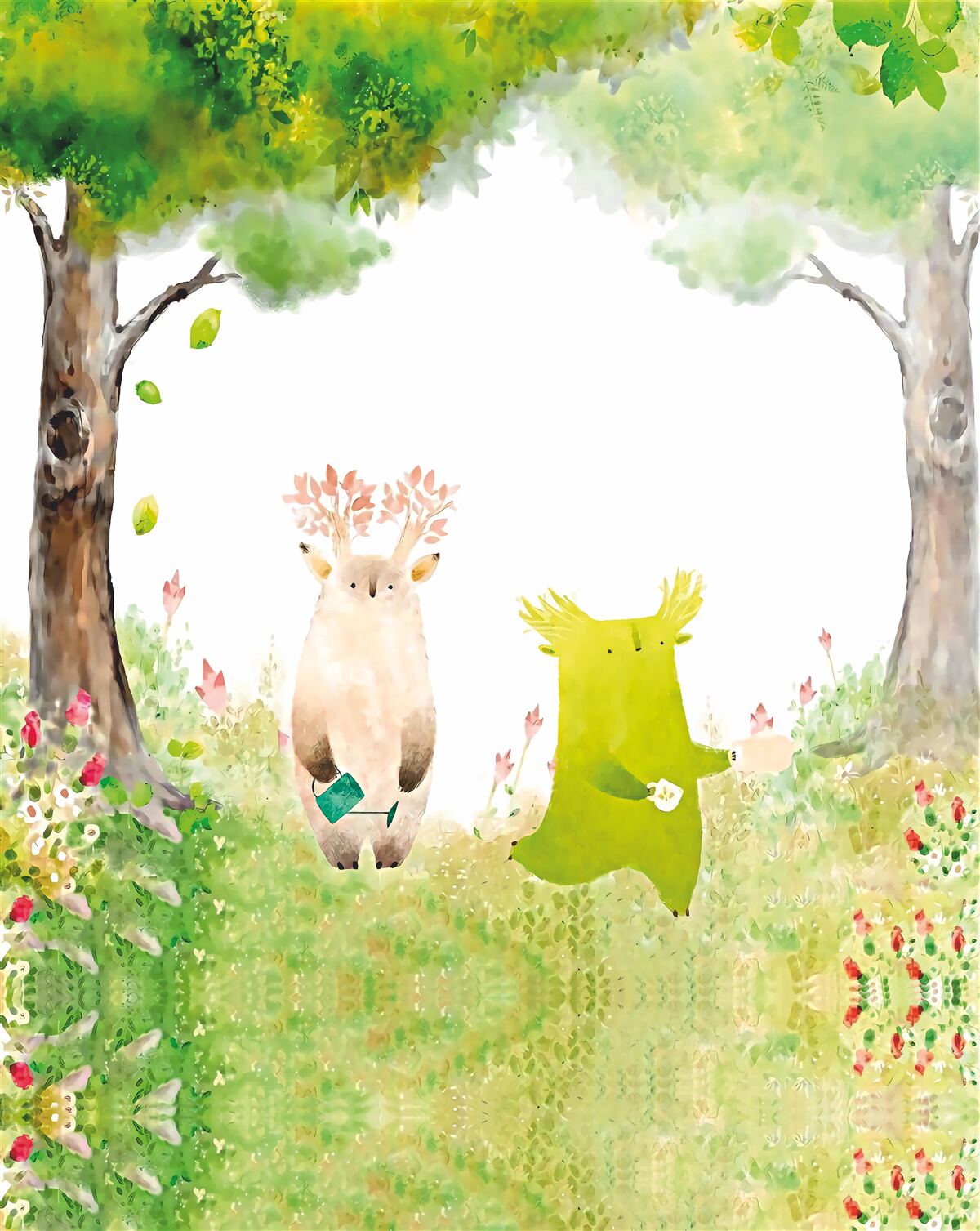 Carta da parati creature magiche della foresta, dipinte ad acquerello