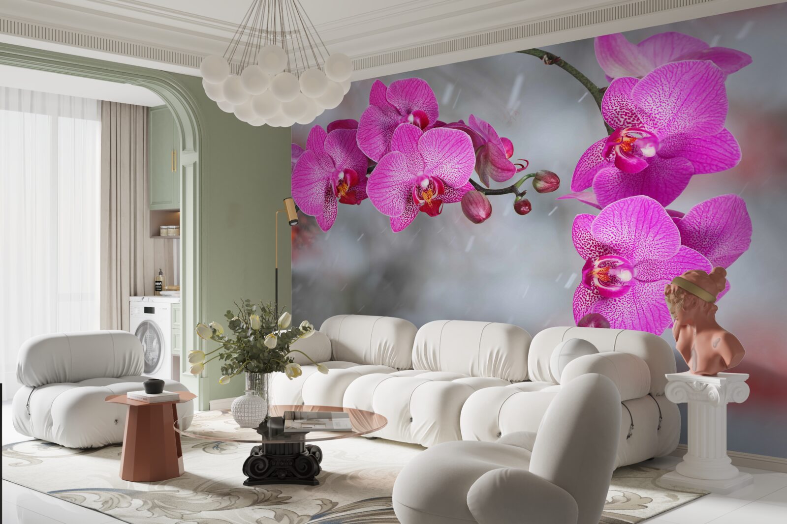 Fototapeta w deszczu kwitną różowe orchidee