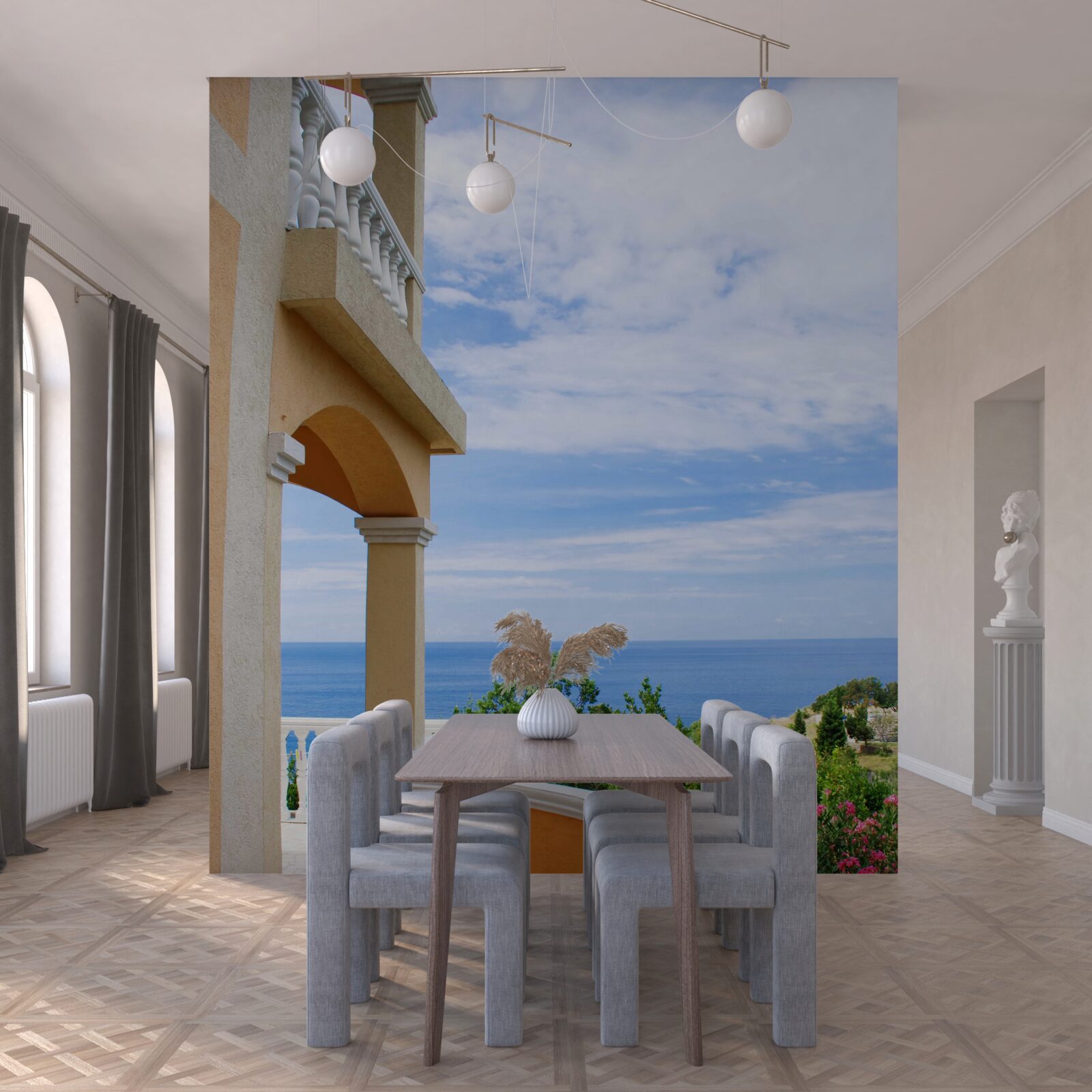 Fototapeta panoramiczny widok na bezkresny ocean z tarasu widokowego domu