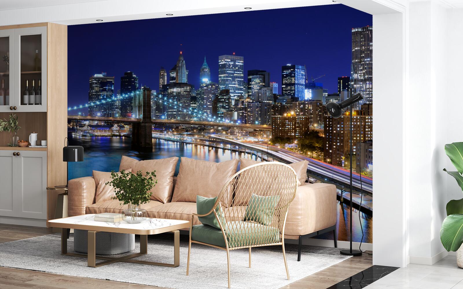 Fototapeta oświetlone nabrzeże manhattanu nocą