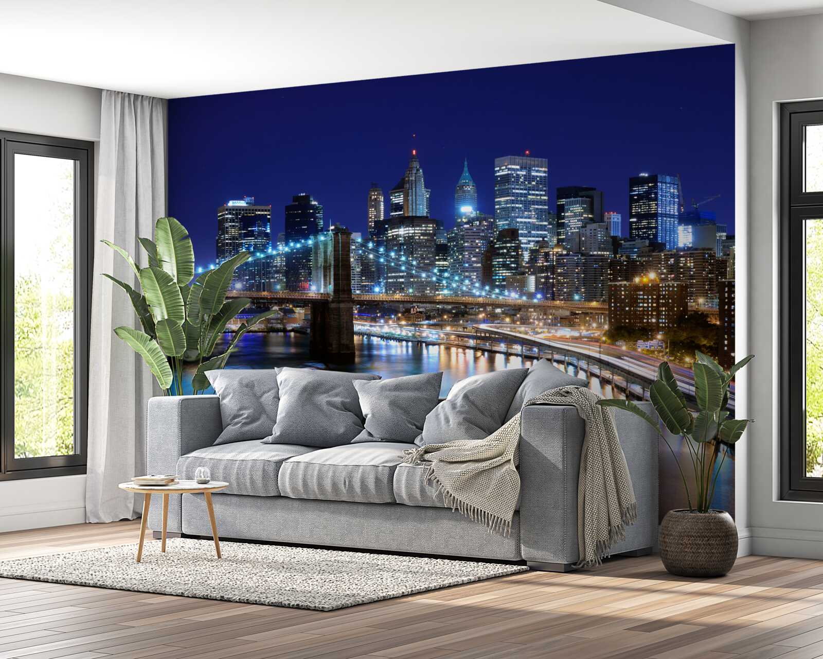 Fototapeta oświetlone nabrzeże manhattanu nocą