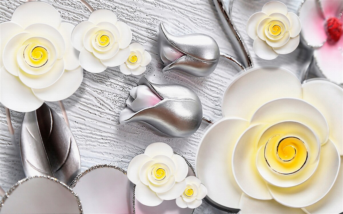 Fototapeta białe porcelanowe kwiaty z żółtym środkiem
