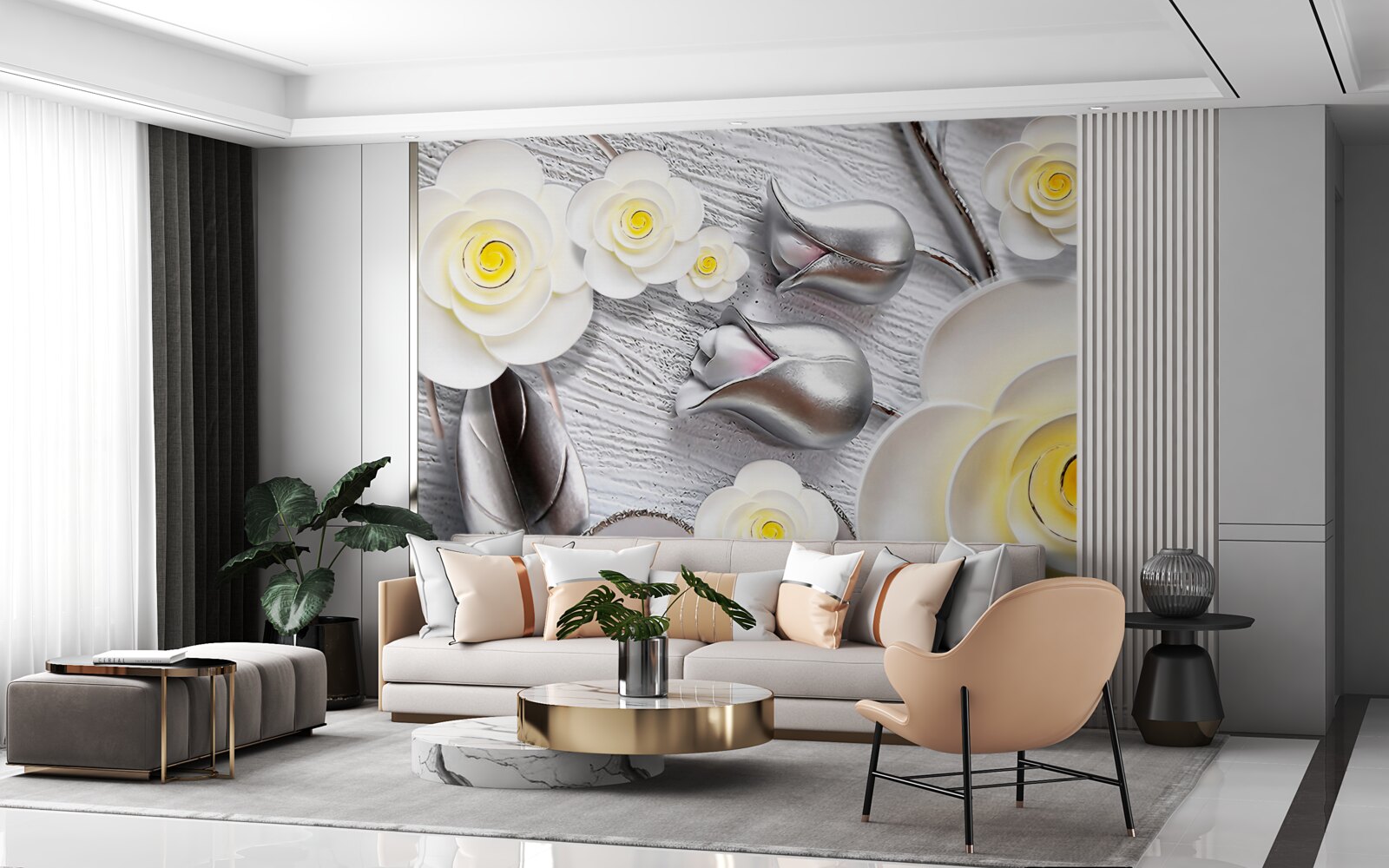 Fototapeta białe porcelanowe kwiaty z żółtym środkiem