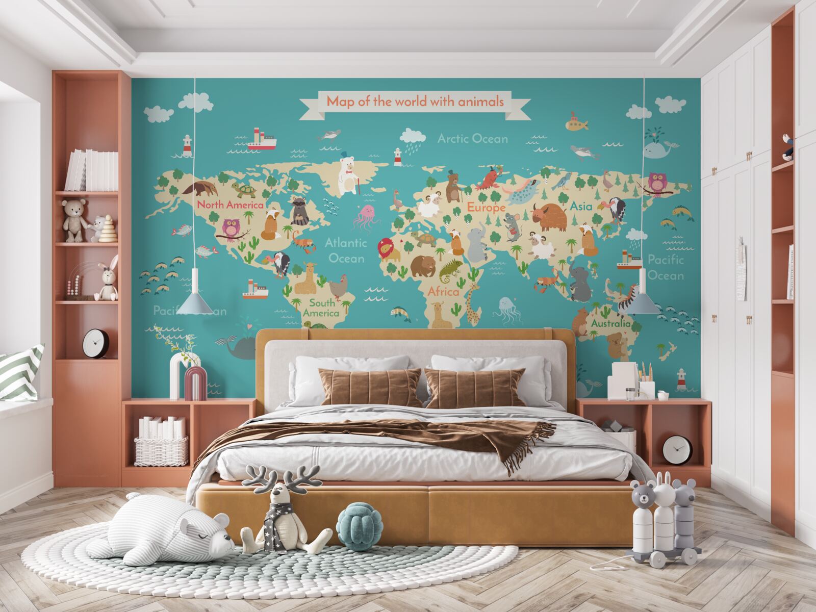 Carta da parati mappa del mondo con vari elementi dettagliati